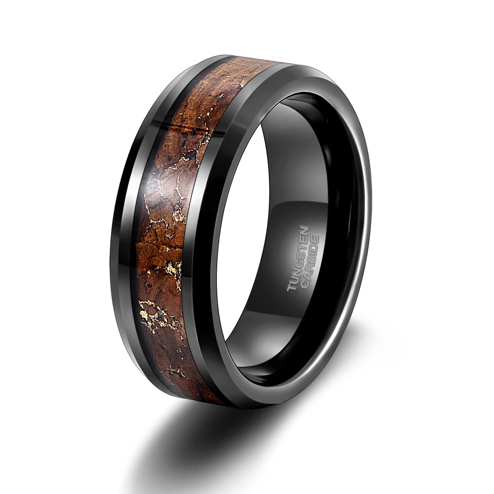 TRUMIUM 6mm & 8mm Tungsten Wedding Bands for Men & Women - Whiskey Wood, Turquoise Opal, Guitar String Black Rings - Beveled Edges Comfort Fit (Size 6-13) - Perfect for Anniversaries, Engagements & Everyday Wear
