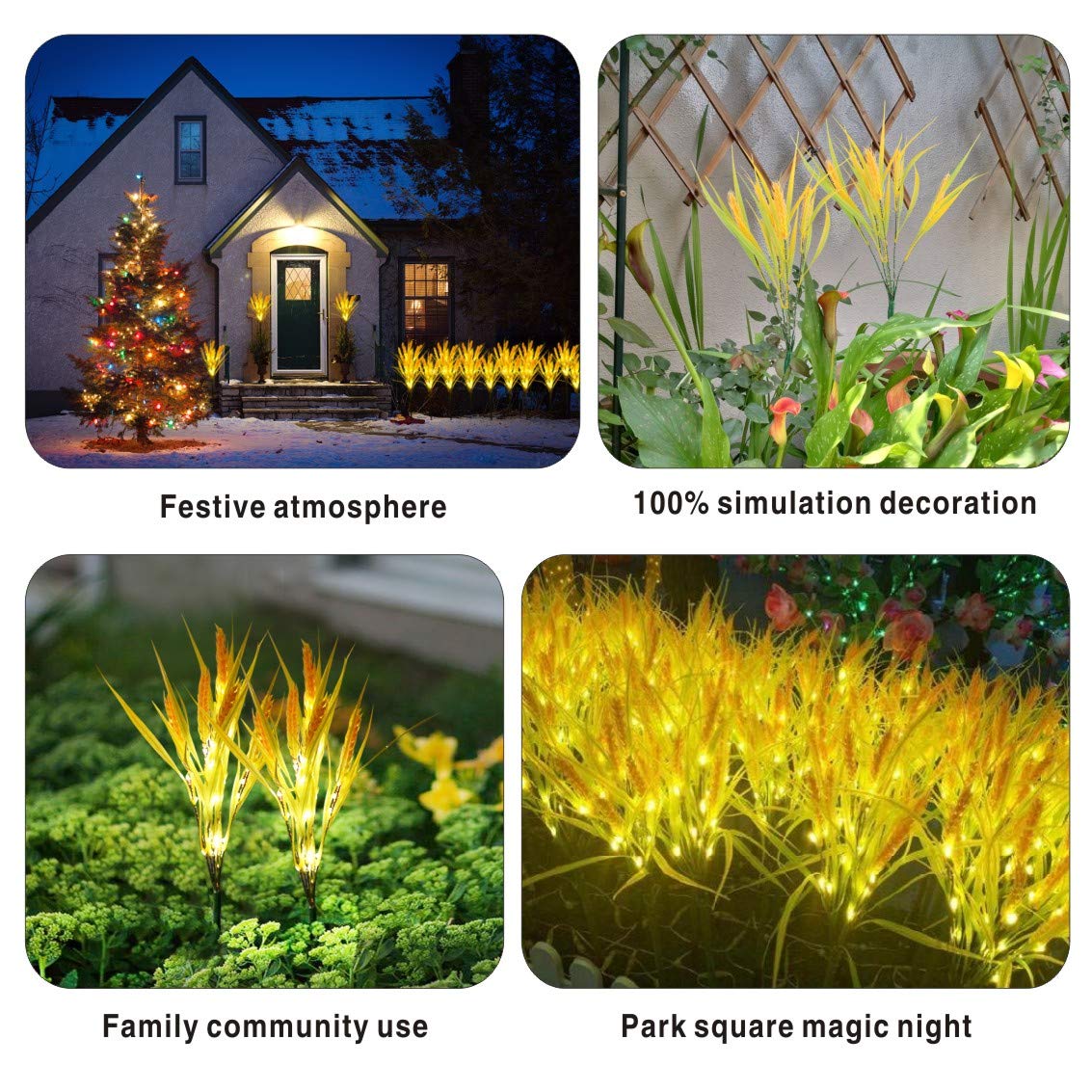 Idefair Solar Flower Lights - 2 Pack Outdoor Garden Stake Lights, Wheat Ear LED Solar Lights, Waterproof Solar Powered Decor for Yard, Lawn, Pathway & Wedding (Perfect for Patio, Backyard & Landscape Lighting)