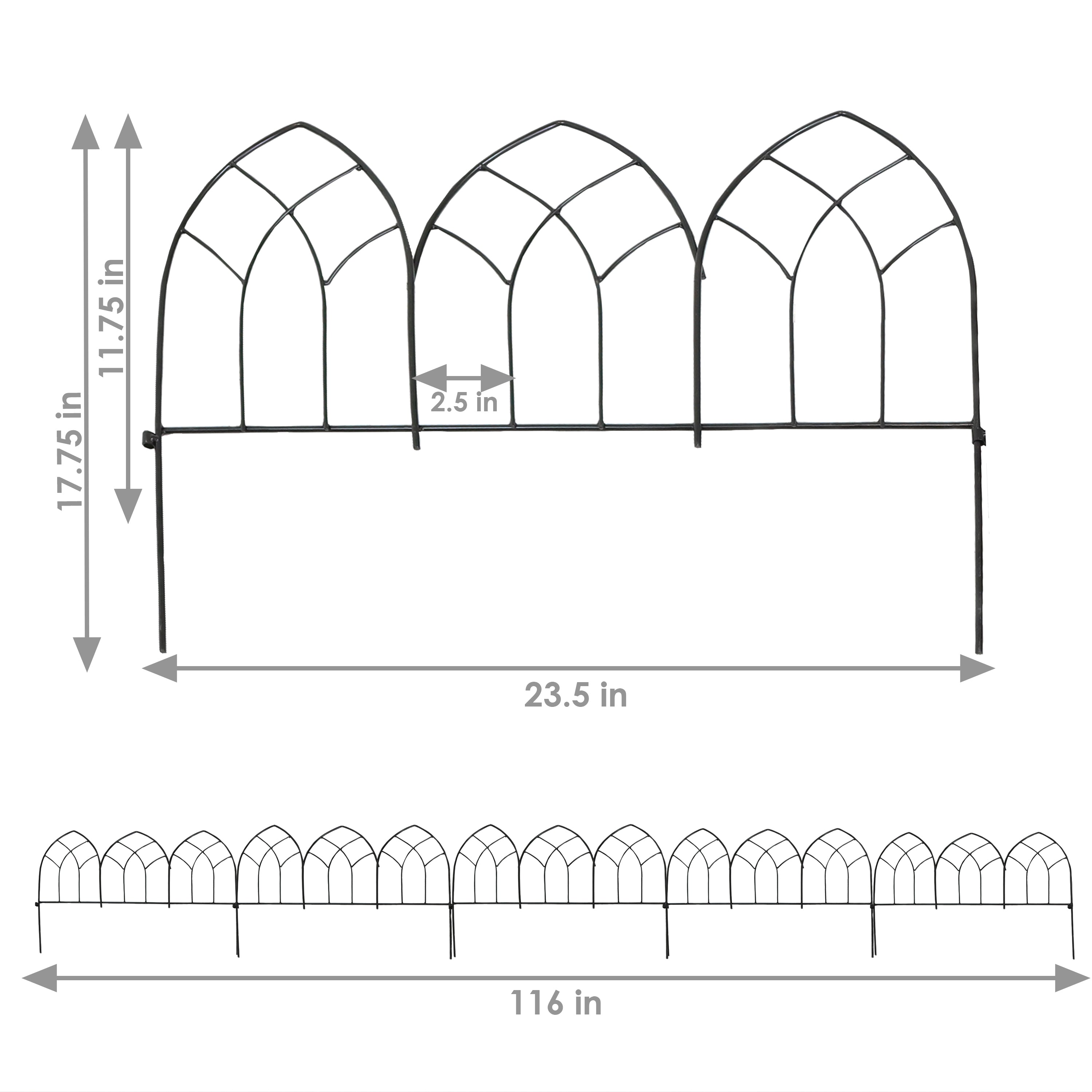 Sunnydaze 5-Piece Narbonne Steel Garden Fence Panels - 9' Overall Height, Rust-Resistant Outdoor Metal Fencing for Yard, Lawn, and Garden Protection - Perfect for Home Landscaping and Property Boundaries