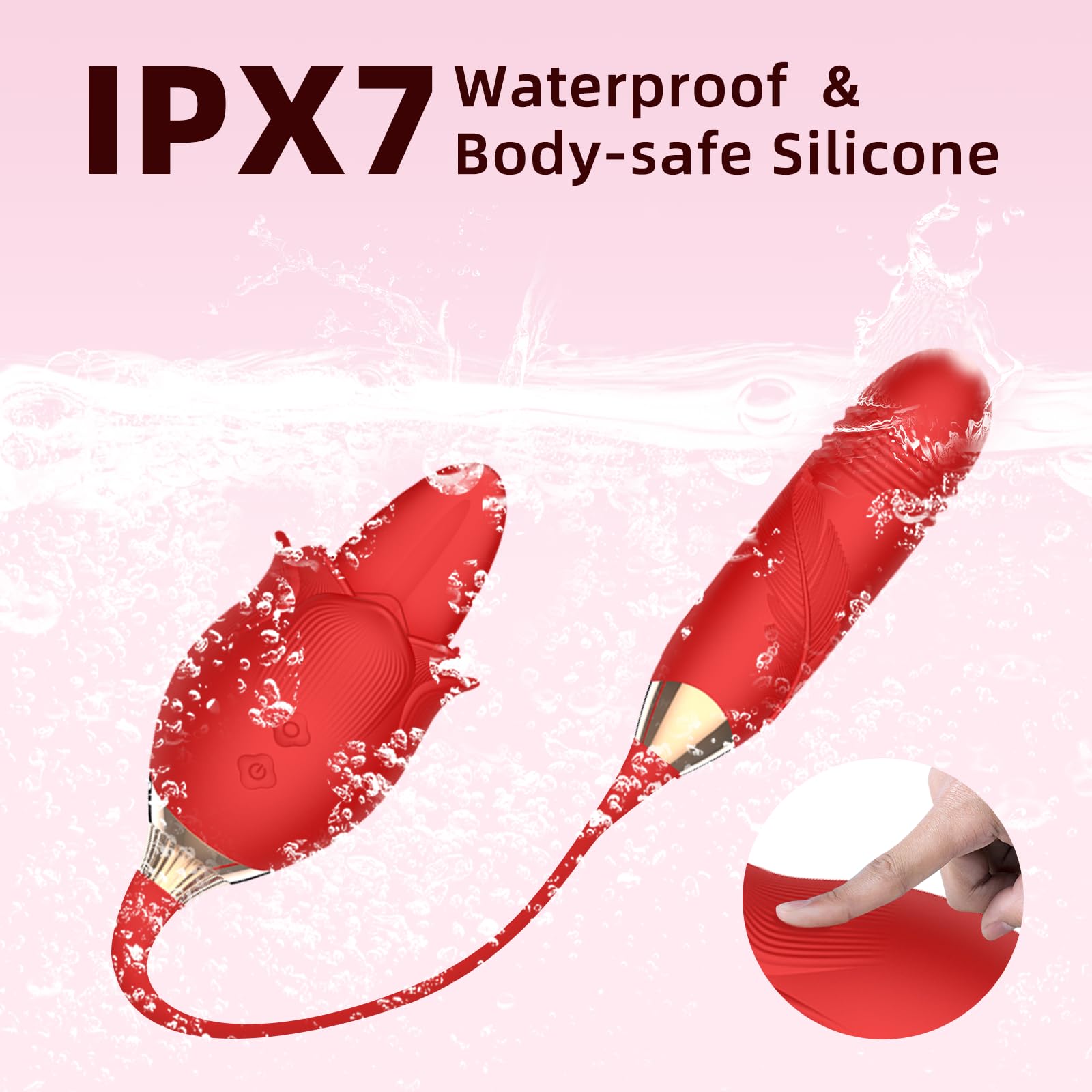 Rose Clitoral Vibrator for Women - 3 in 1 Adult Sex Toy with 10 Vibration Modes, Tongue Licking & Thrusting Dildo for G Spot Stimulation - Detachable Couples Vibrator for Clitoral, Nipple & G Spot Pleasure - Perfect for Solo Play & Romantic Nights