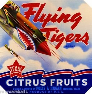 Vintage WWII Flying Tigers Fighter Plane Orange Citrus Crate Magnet - Texas & Edinburg Themed Collectible - Perfect for Fridge, Office, or Military Memorabilia Display