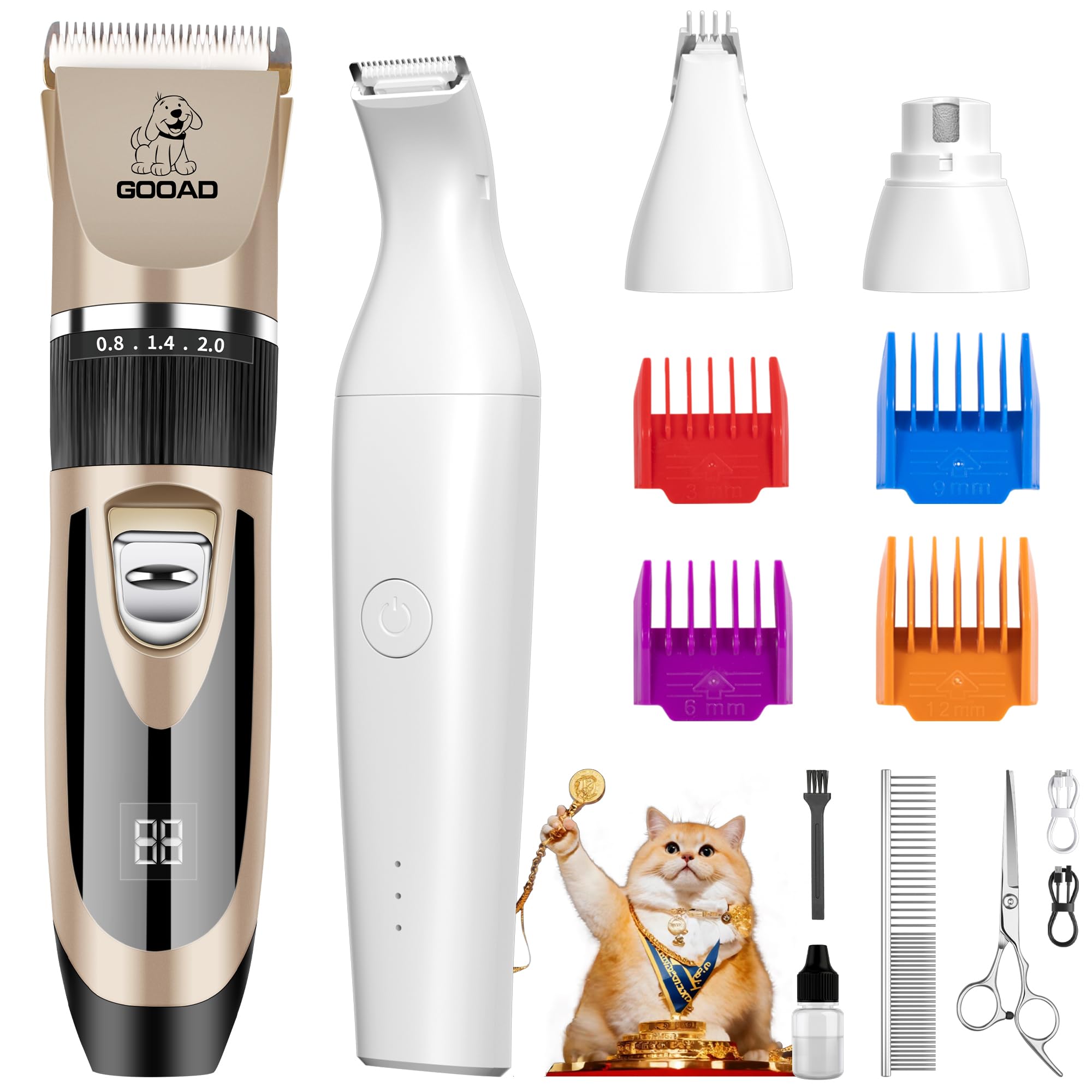 Cordless Cat Hair Trimmer & Grooming Kit - Quiet Pet Clippers for Matted & Long Hair, Includes Nail Grinder for Cats & Small Dogs - Perfect for Home Grooming & Professional Pet Care