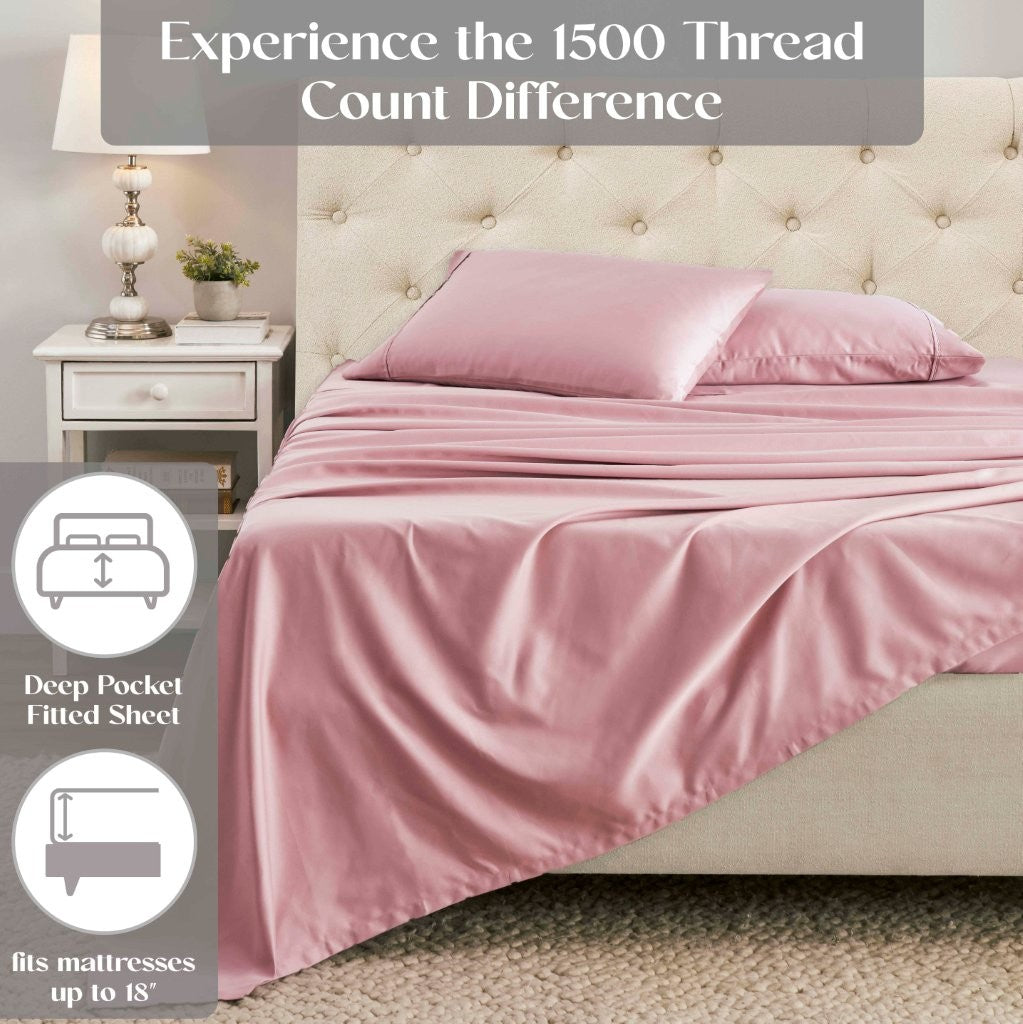 Premium 1400-1500 Thread Count Cotton Blend Deep Pocket Bed Sheet Set - Ultra Soft & Breathable for King, Queen, Full & Twin Beds - Perfect for Home, Hotel & Guest Room Comfort