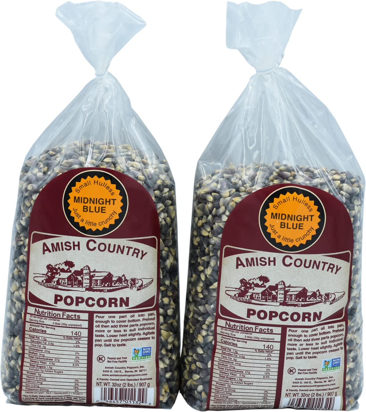 Amish Country Popcorn - 2 Pack (2 Lb Each) | Midnight Blue Kernels, Non-GMO, Gluten Free, Old Fashioned Snack | Perfect for Movie Nights, Parties & Healthy Snacking