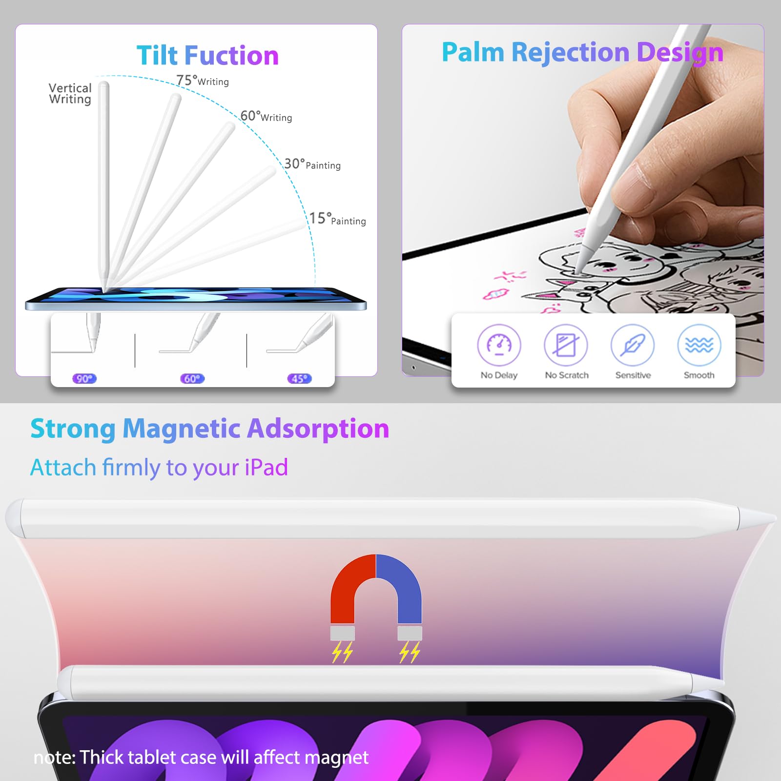 Apple Pencil 2nd Generation Stylus with Magnetic Wireless Charging & 3X Fast Charge - Compatible with iPad Pro 11 (1/2/3/4), iPad Pro 12.9 (3/4/5/6), iPad Air 4/5, iPad Mini 6 - Perfect for Drawing, Note-Taking & Professional Design Work