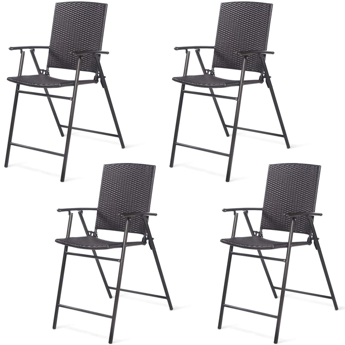 SAFSTAR 4-Piece Folding Wicker Chair Set - Portable Rattan Patio Chairs with Armrests for Outdoor, Balcony, Backyard & Garden Relaxation