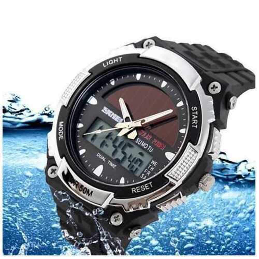 Solar Powered Sports Watch - Dual Analog & Digital LCD Display, Waterproof, Adjustable TPU Strap with Stopwatch & Loop Counter - Yellow | Perfect for Running, Hiking, Swimming & Outdoor Activities