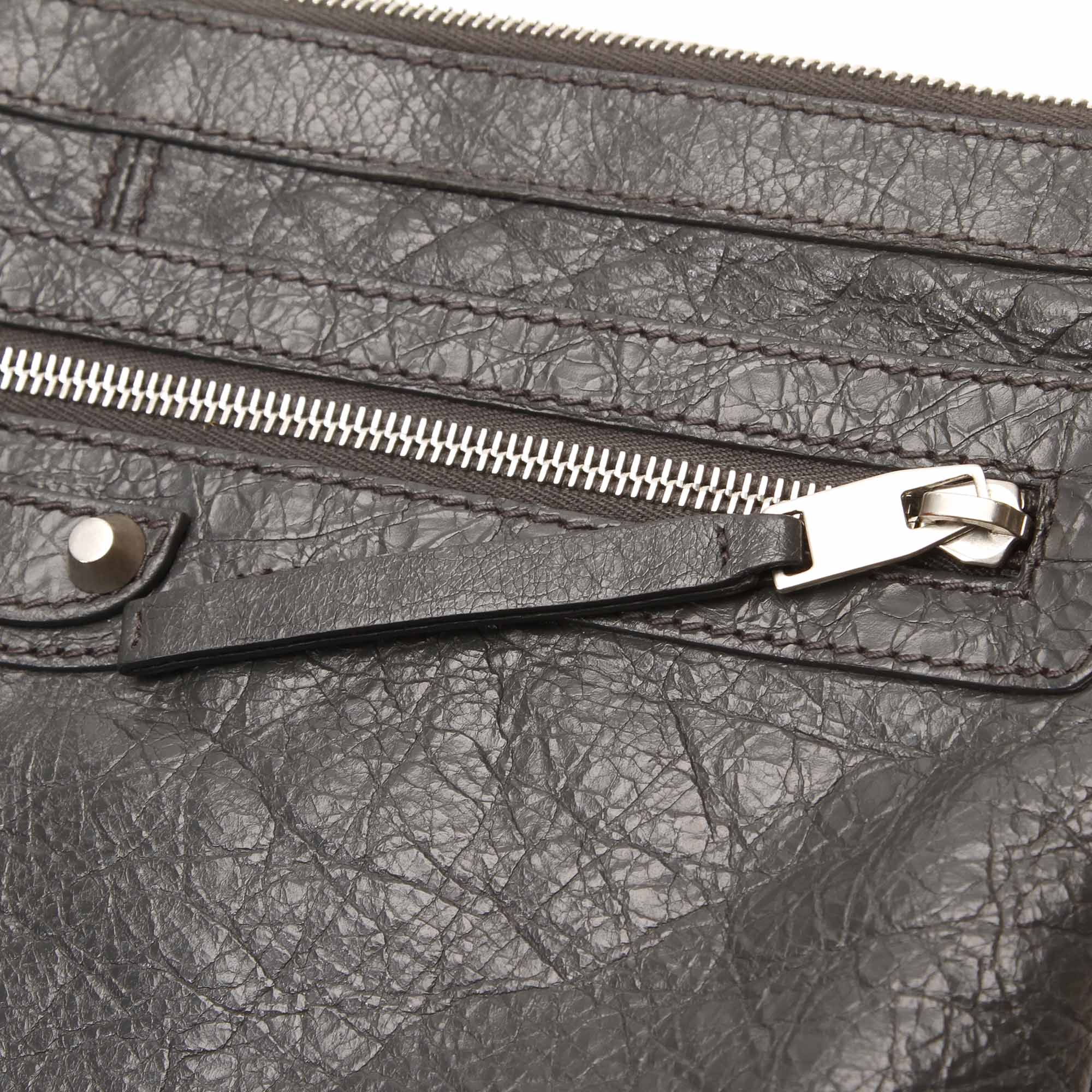 Balenciaga Grey Clip Moto Medium Agneau Leather Clutch Bag for Women - Luxury Designer Handbag for Evening Parties, Date Night & Special Occasions