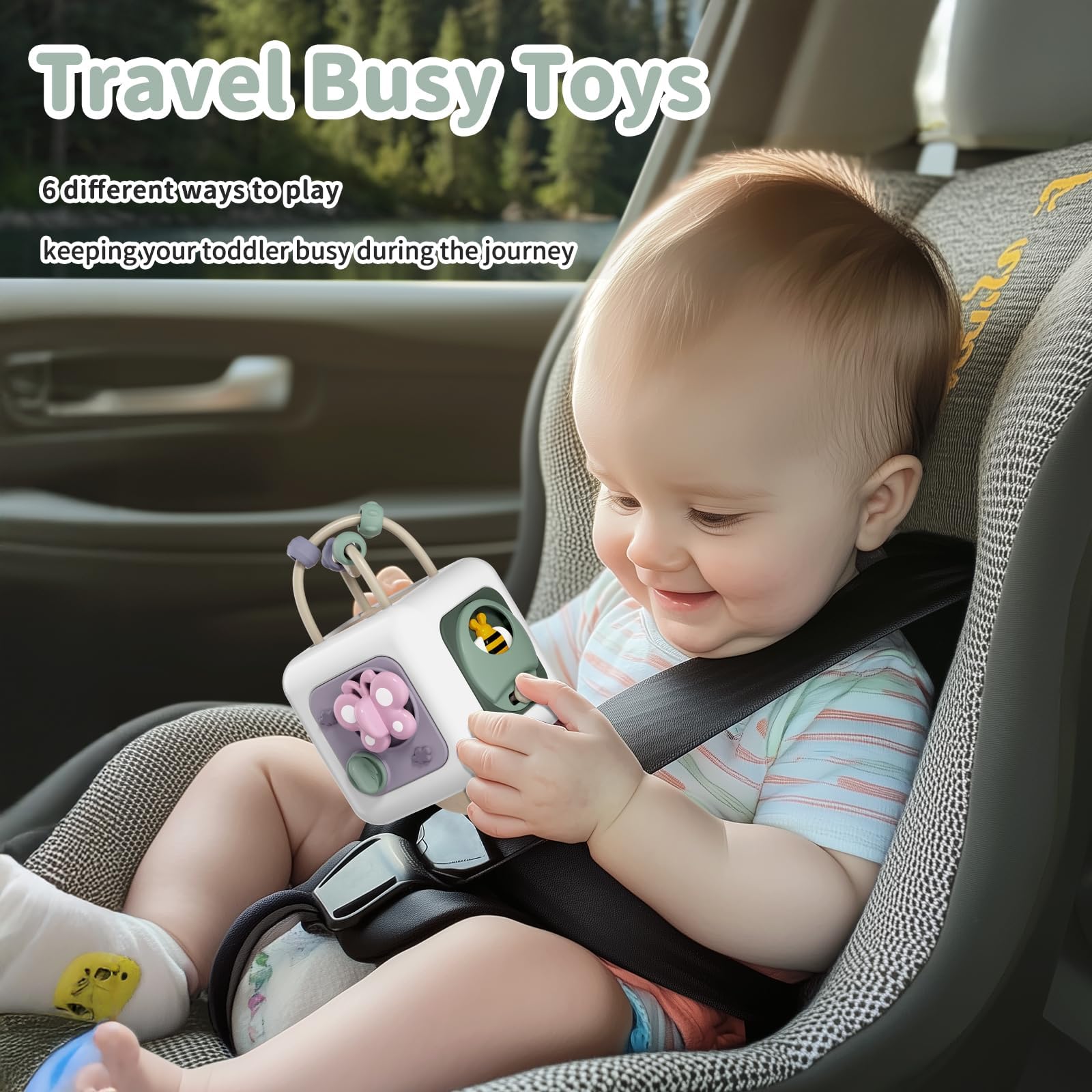 **Montessori Baby Busy Board Cube - Sensory Learning Toy for 1-3 Year Old Girls & Boys | Fine Motor Skills Development | Travel & Airplane Activity Toy | Ideal Birthday Gift for 6+ Months (Perfect for Home, Car & Daycare Play)**