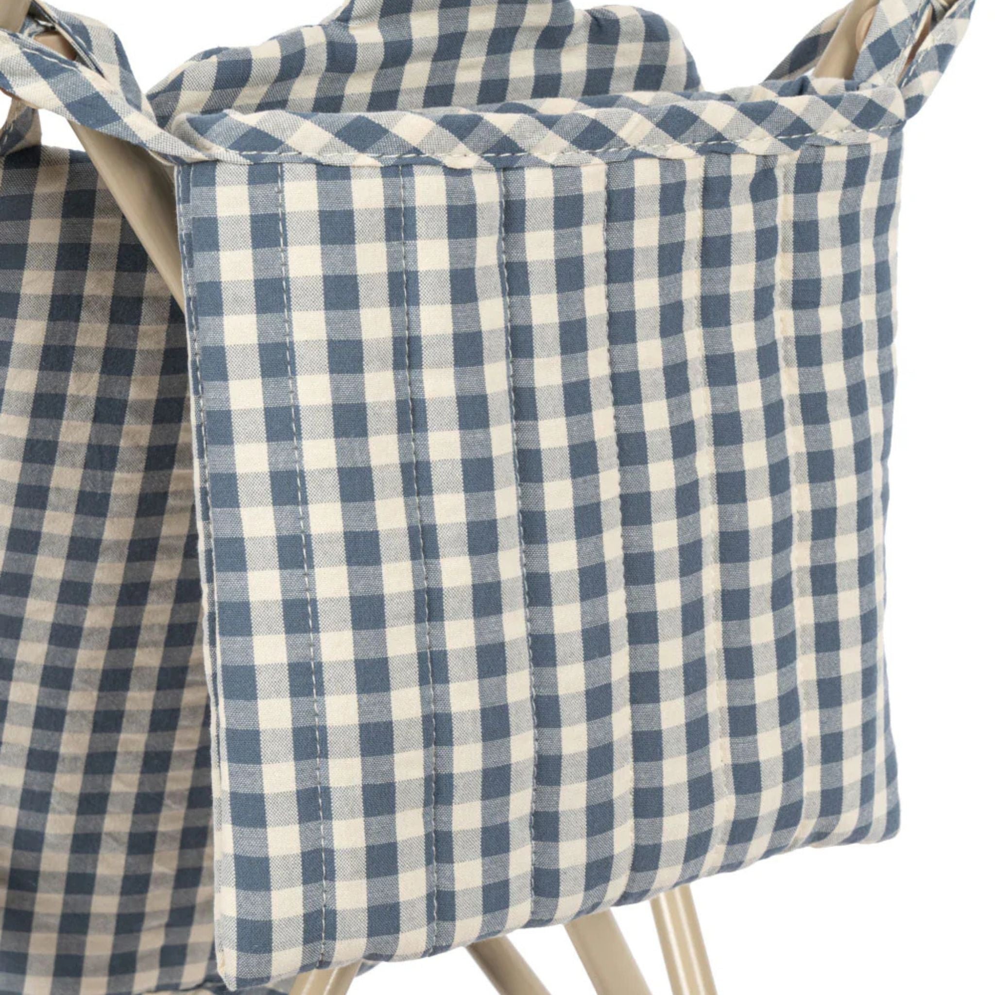 KONGES SLØJD Cheeky Blue Check Doll Stroller - Premium Wooden Toy Pram for Toddlers & Kids | Perfect for Pretend Play, Indoor & Outdoor Use, Birthday Gifts
