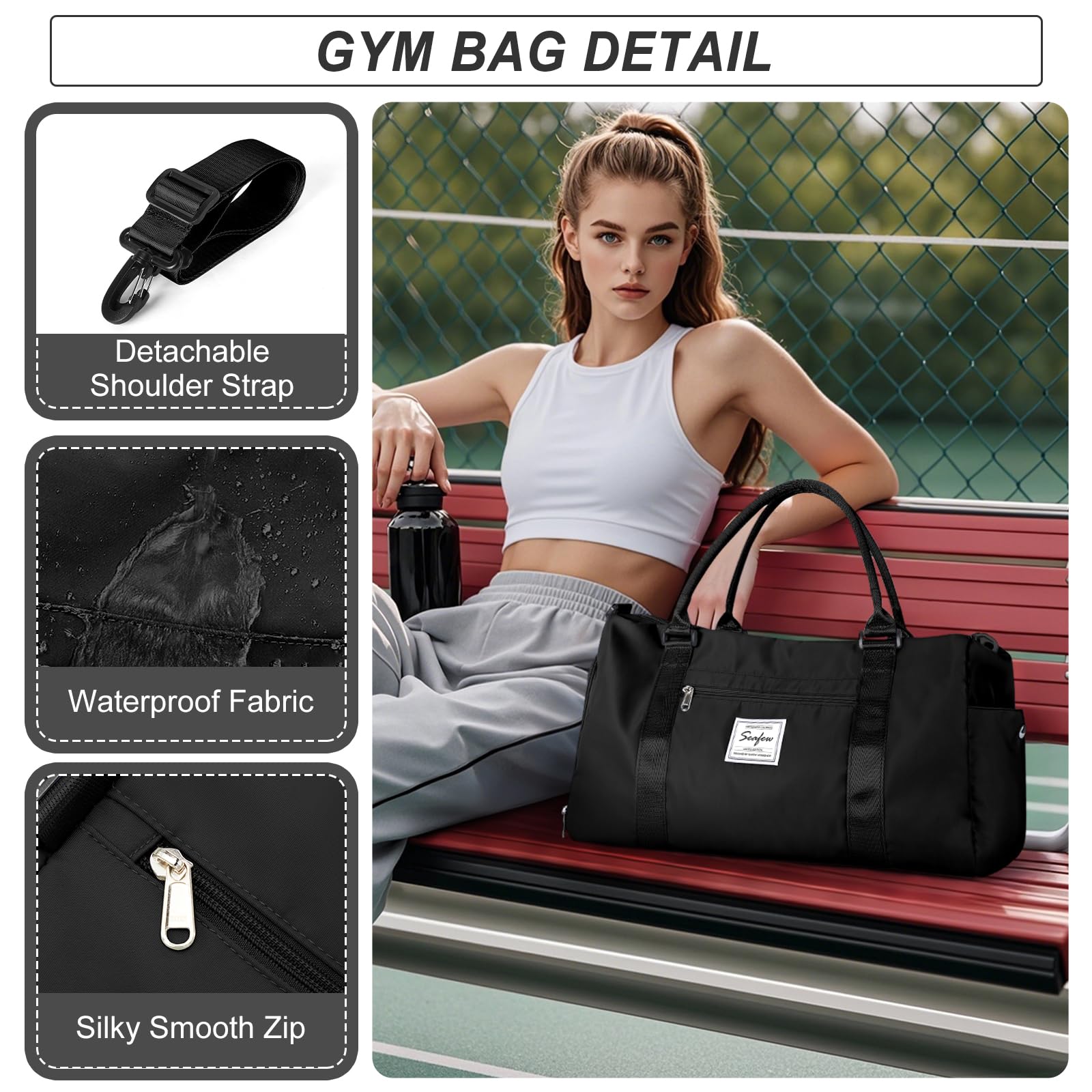 Premium Gym Bag for Women & Men with Shoe Compartment & Wet Pocket - Waterproof Travel Duffel Bag for Sports, Gym, Weekend Trips & Airplane Carry-On - Includes Toiletry Bag for Overnight Stays & Hospital Visits