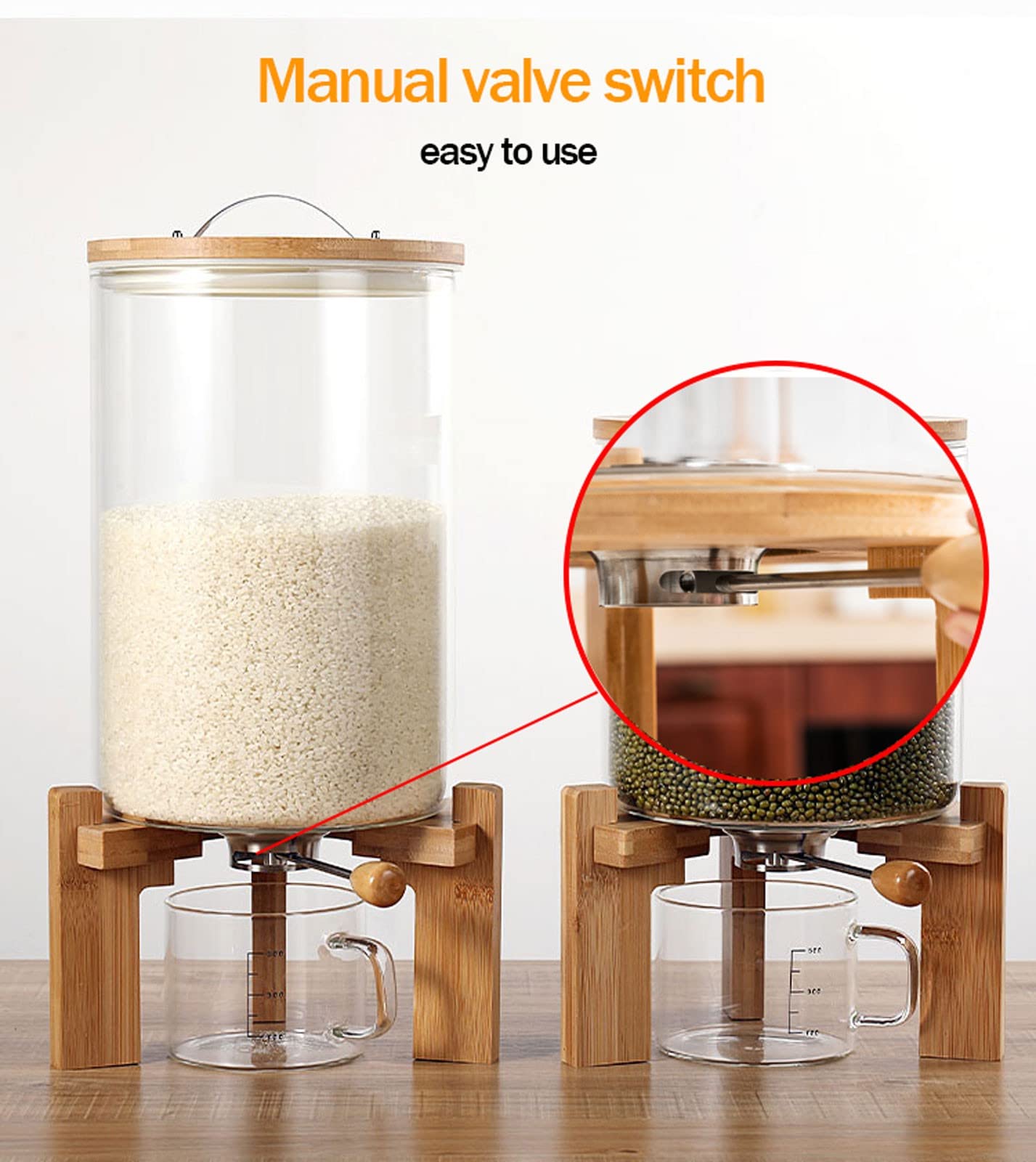YYZYL 5L/7.5L Airtight Cereal & Rice Dispenser - Countertop Food Storage Container for Grains, Beans, Flour - Keep Dry & Fresh - Perfect for Kitchen, Pantry Organization & Bulk Food Storage