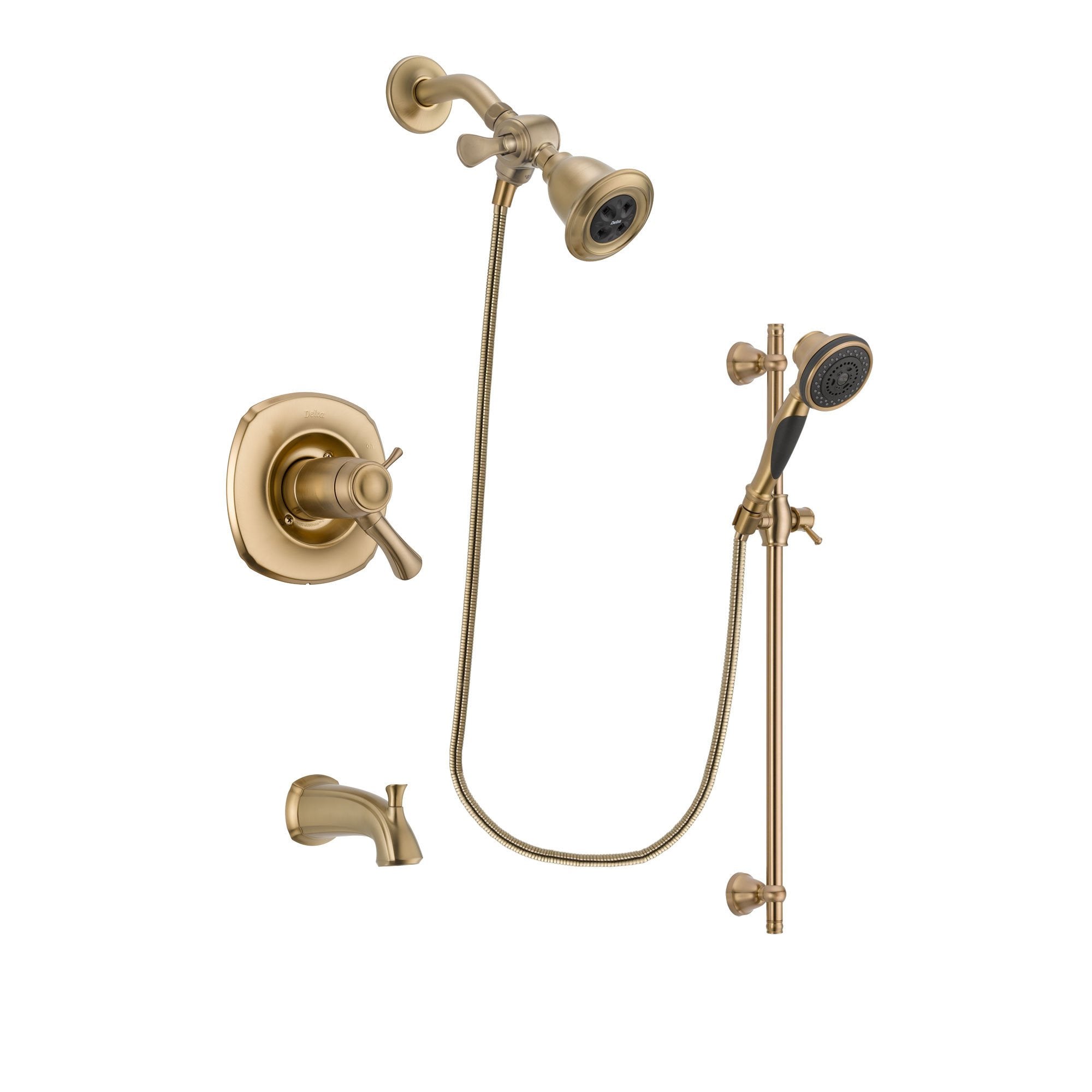 Delta Addison Champagne Bronze Thermostatic Tub & Shower Faucet System - Water Efficient Showerhead, Handheld Spray with Slide Bar, Rough-in Valve & Tub Spout (DSP3555V) - Perfect for Luxury Bathroom Renovations & Water Conservation