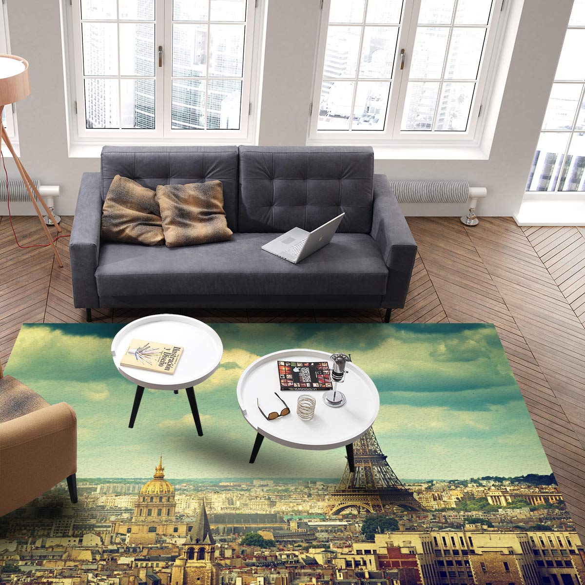 Non-Slip 5x8 Feet Area Rug with Eiffel Tower Design - Absorbent Soft Rectangle Carpet for Living Room, Bedroom, Kitchen & Entryway - Perfect Indoor Floor Mat for Home Decor & High Traffic Areas