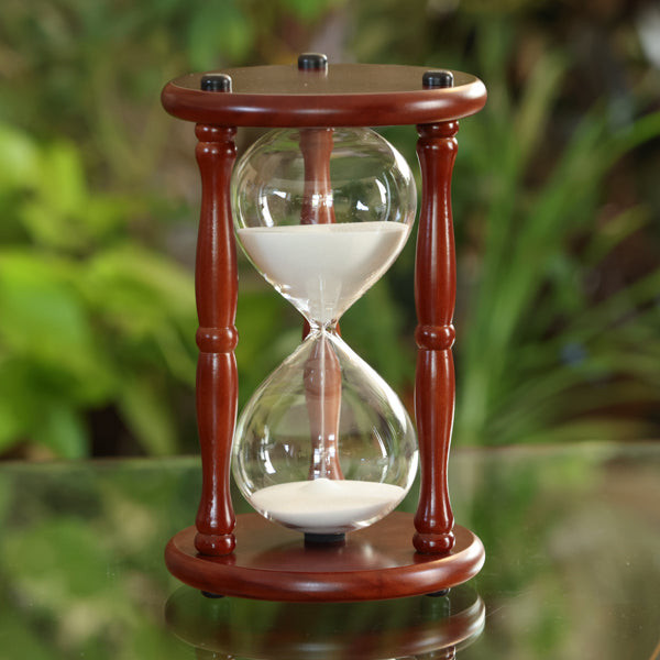 50 Minute Walnut Hourglass with White or Swirled Natural Sand - Perfect for Meditation, Yoga, Classroom, and Office Time Management
