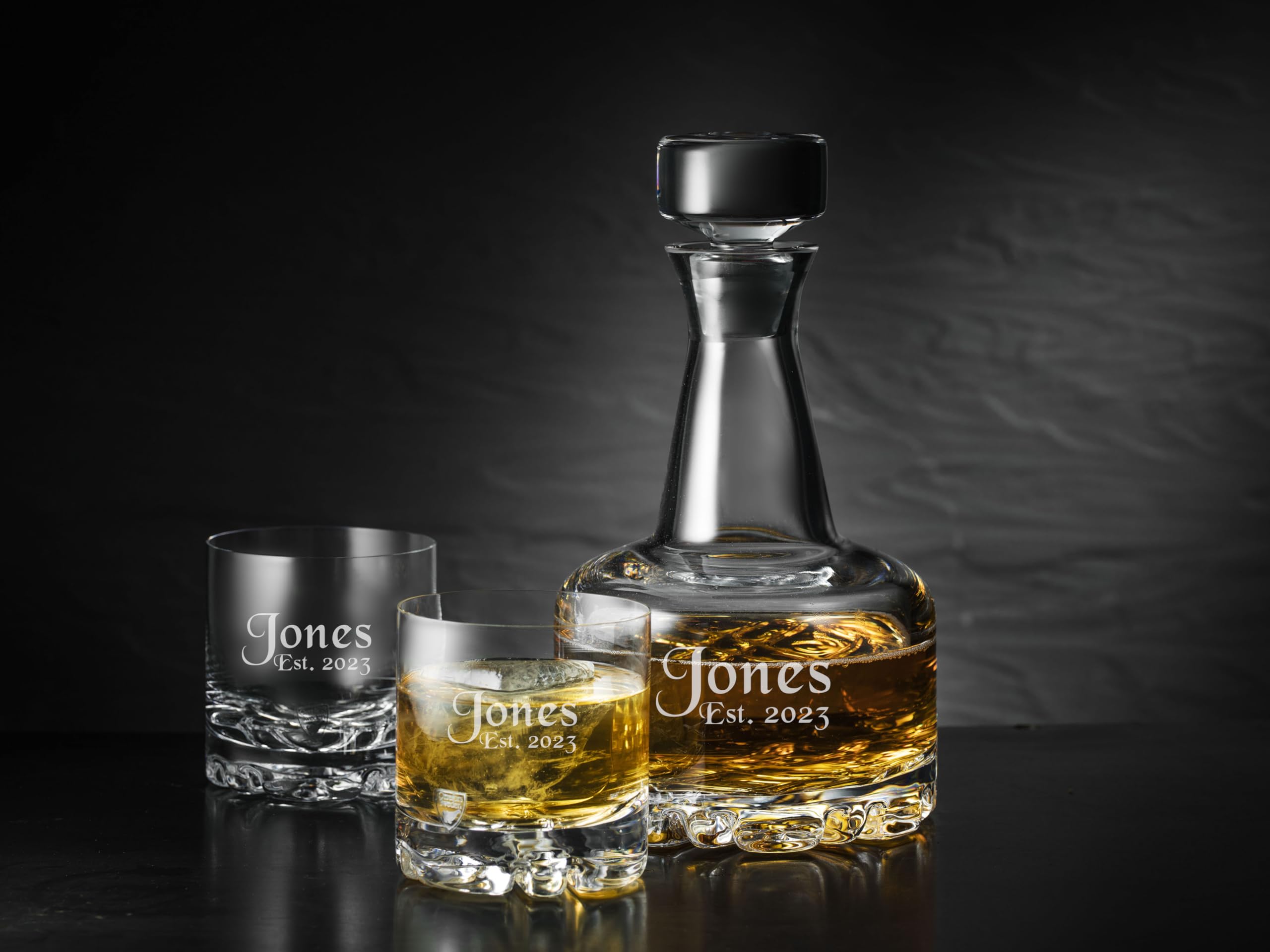 Orrefors Personalized Erik Whiskey Decanter Set with 2 Crystal Glasses - Custom Engraved 26.4oz Crystal Decanter & 12oz Rocks Glasses - Luxury Whiskey Gift Set for Men - Perfect for Anniversary, Birthday & Father's Day Gifts