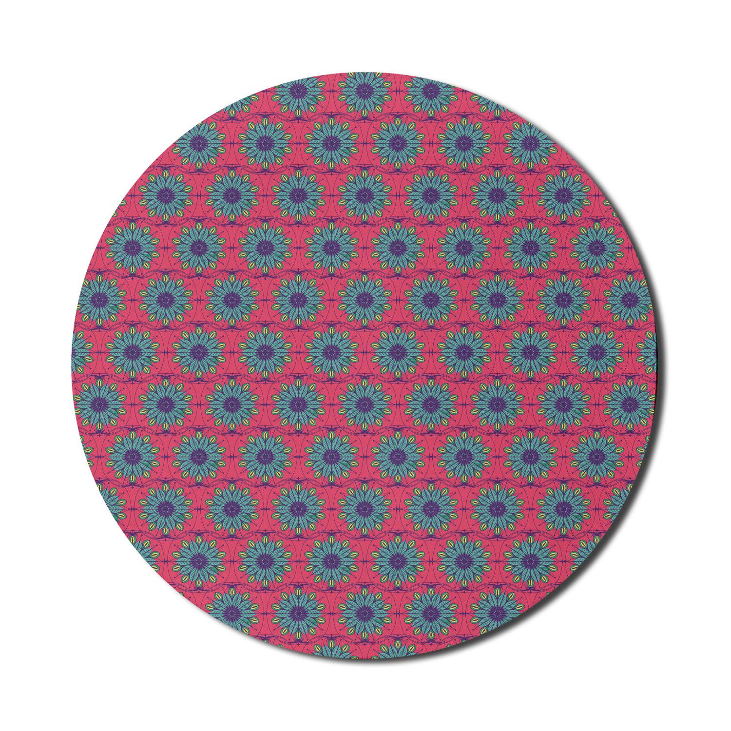 Ambesonne Boho Mouse Pad for Computers - Oriental Inspired Blossoming Leaves & Persian Design, Non-Slip Thick Rubber Gaming Mousepad, 8 Inch Round (Hot Pink & Turquoise) - Perfect for Office, Gaming & Home Workspace Decor