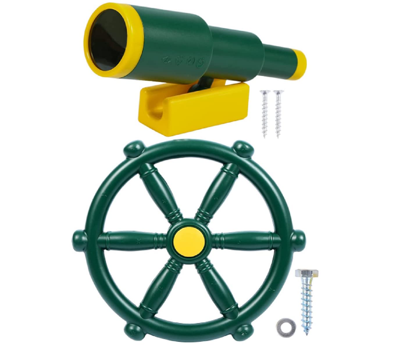 Kids Playground Accessories Set - 2-Piece Pirate Theme Swingset Attachments with Ship Wheel, Toy Telescope & Safety Handles | Perfect for Treehouses, Backyard Playsets & Outdoor Adventures
