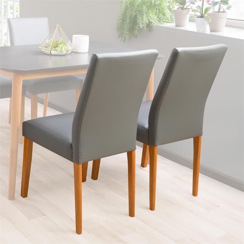 CorLiving Alpine Two-Tone Gray and Wood Dining Chairs - Set of 2 Modern Kitchen Chairs for Dining Room, Breakfast Nook & Small Space Decor