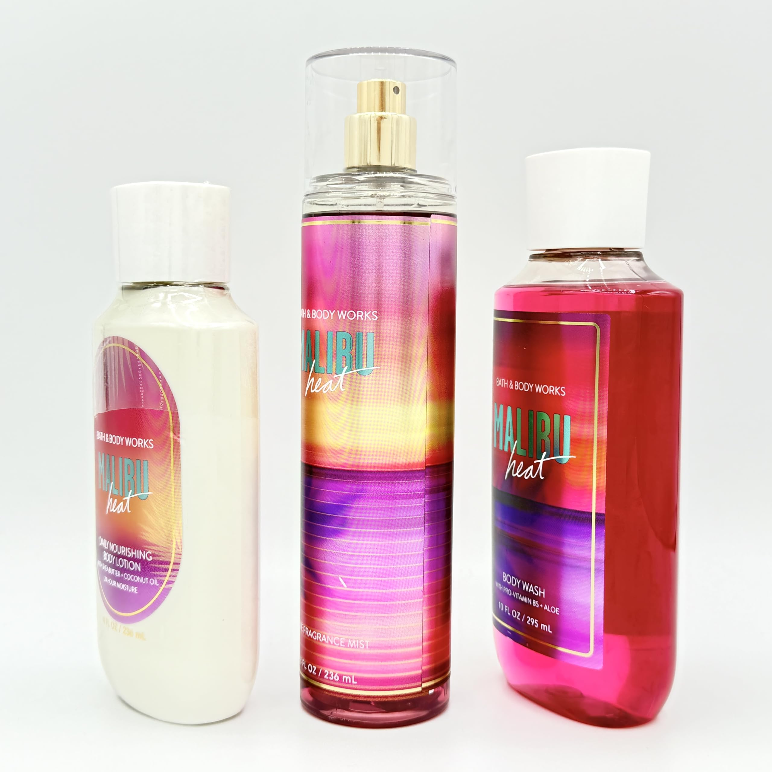 Malibu Heat 3-Piece Bath & Body Set - Nourishing Body Lotion, Refreshing Fragrance Mist & Hydrating Body Wash | Daily Skincare Routine, Gift for Her, Spa Day Essentials
