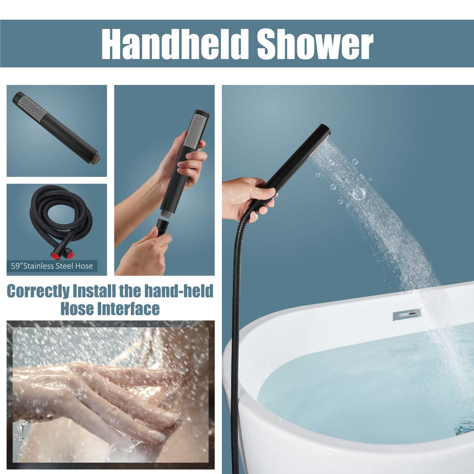 Aolemi Freestanding Bathtub Faucet - Oil Rubbed Bronze Floor Mount Tub Filler with High Flow Swivel Gooseneck Spout & Handheld Shower Mixer | Perfect for Modern Bathroom, Spa, and Luxury Home Decor