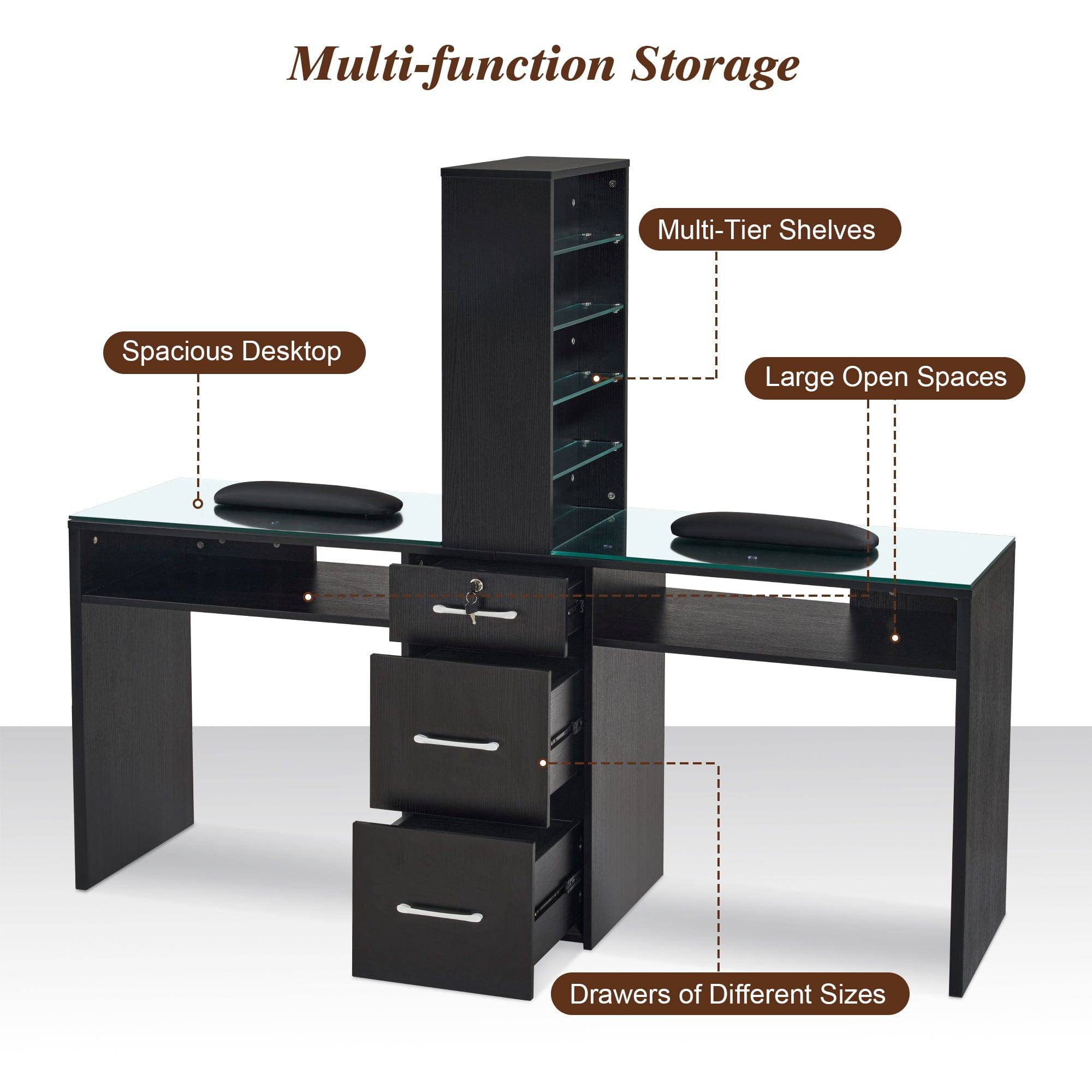 Dual Elegance Manicure Station - Professional Nail Art Table with LED Lights & Storage Drawers | Perfect for Home Salons & Nail Technicians