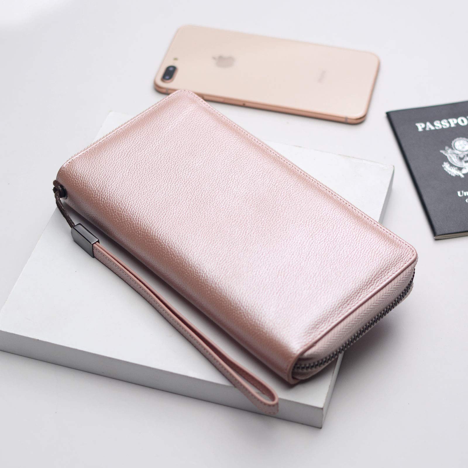 Bveyzi Women's RFID Blocking Leather Wallet with Zipper - Large Capacity Phone Clutch Purse for Travel, Work & Daily Use | Wristlet Handbag for Ladies (Black)