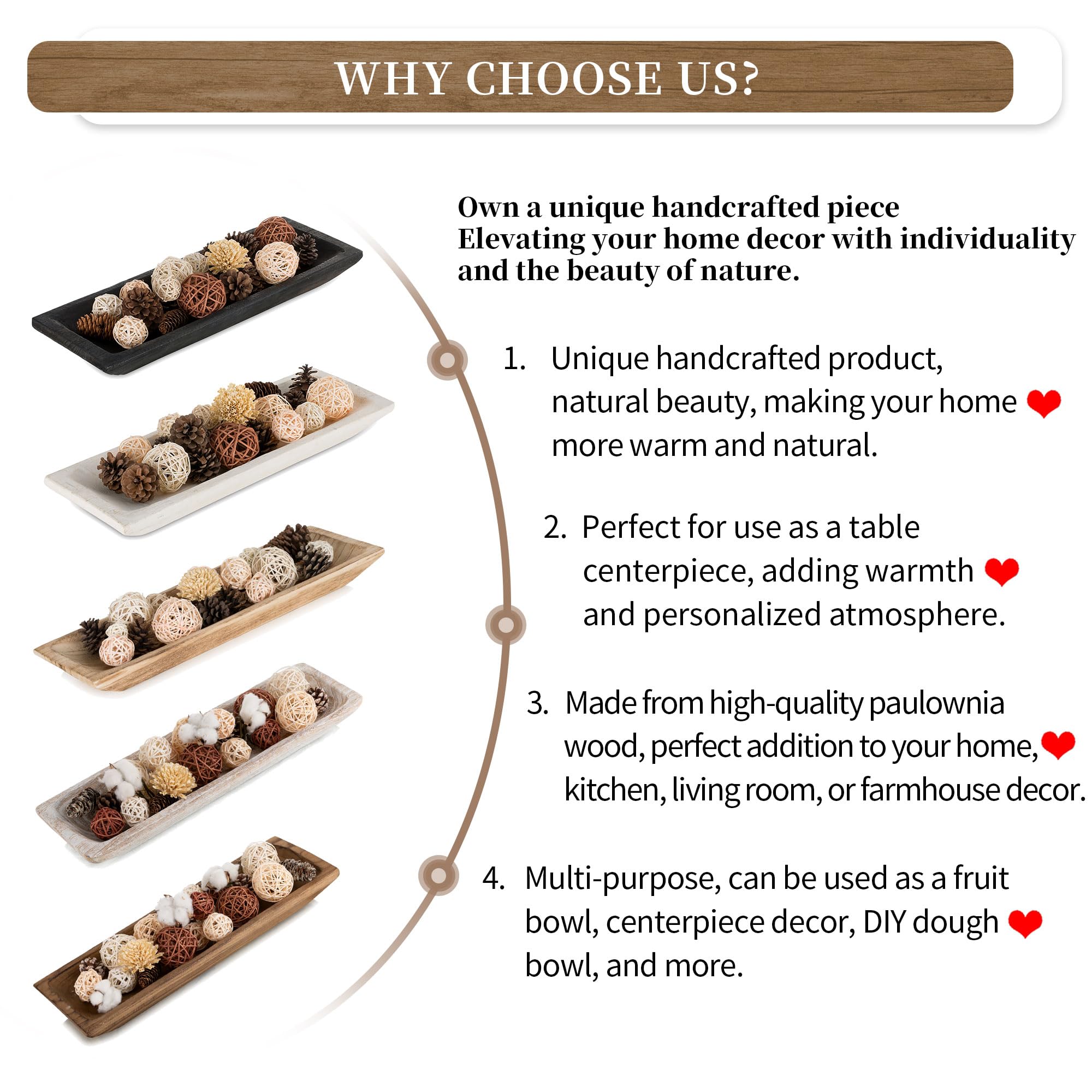 Hanobe Large Decorative Wood Dough Bowl - Rustic Unfinished Wooden Centerpiece for Dining Table, Kitchen Decor, Candle Holder & Fruit Bowl | Perfect for Farmhouse, Wedding & Holiday Decorations