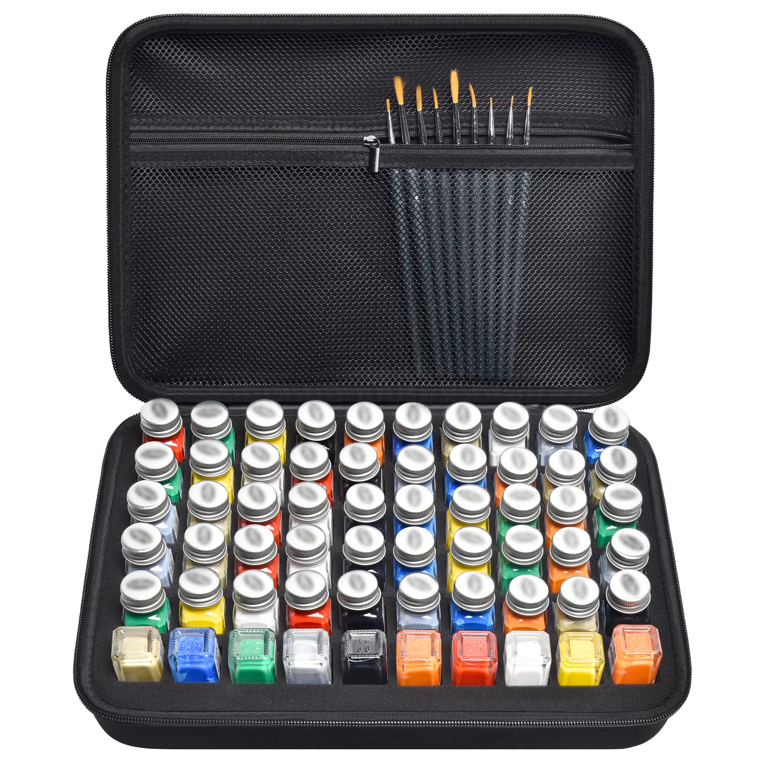 **Testors Model Paint Storage Case - 60 Bottle Organizer with 9 Fine Detail Mini Brushes | Enamel Paint Container (Black) | Perfect for Hobbyists, Artists & Miniature Painters**