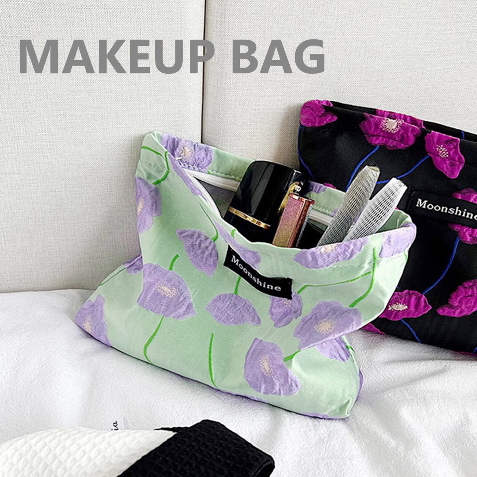 EXCLUZO Floral Printed Makeup Bag - Portable Cosmetic Organizer for Travel, Small Storage Pouch for Lipstick, Jewelry, Headphones & Coins | Perfect for Daily Use, Gym, Vacation & On-the-Go Organization