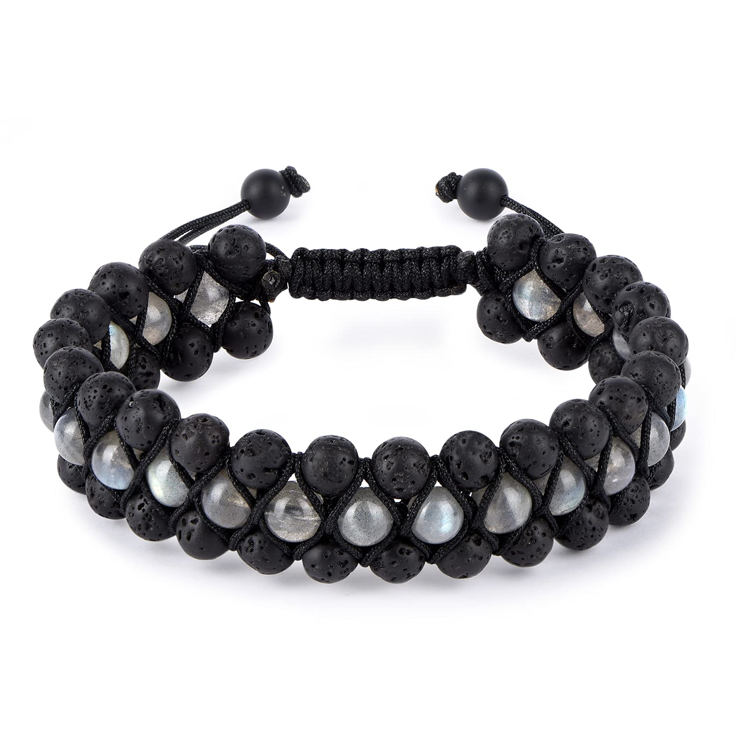 GENASTO Black Obsidian & Tiger Eye Beaded Bracelet - Adjustable Natural Stone Prayer Mala with Lava Rock Beads | Aromatherapy Essential Oil Diffuser Jewelry for Men & Women | Meditation, Yoga, Stress Relief Gift