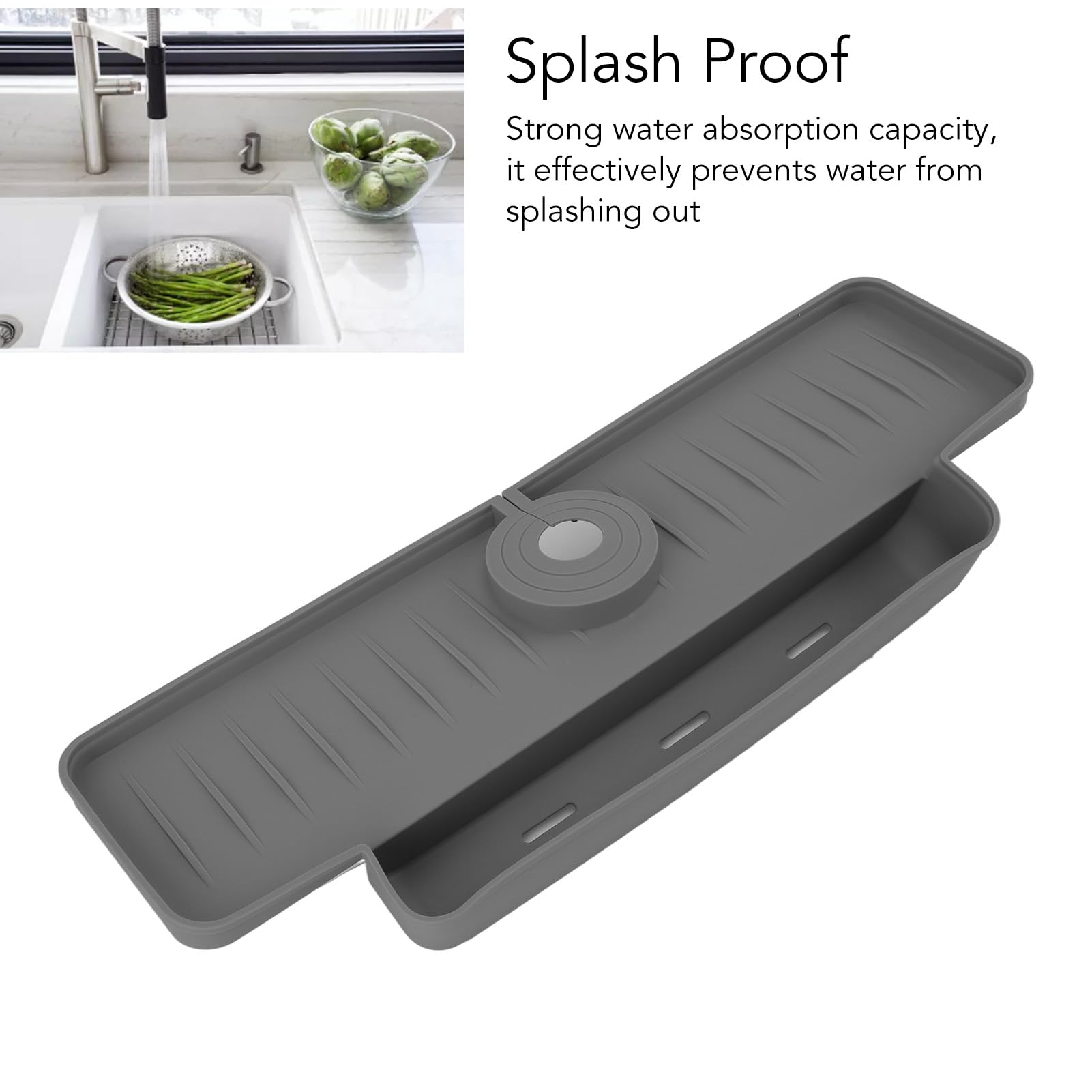 Hapivida Silicone Sink Splash Guard - Non-Slip Faucet Mat for Kitchen & Bathroom, Splash Catcher & Draining Rack - Grey | Perfect for Preventing Water Spills While Washing Dishes or Brushing Teeth