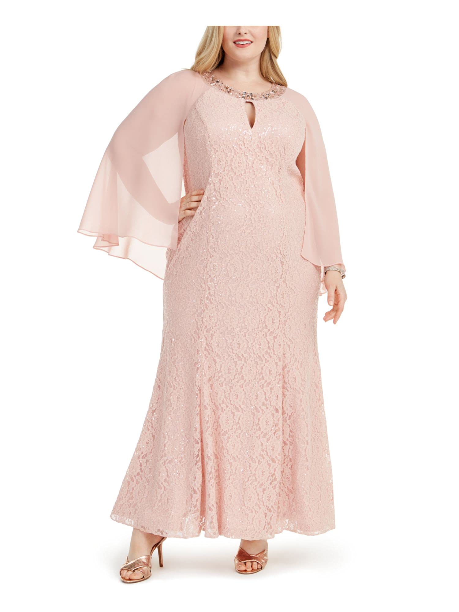 S.L. Fashions Women's Plus Size Lace and Sequin Fit and Flare Dress - Elegant Evening Gown for Special Occasions, Parties & Weddings