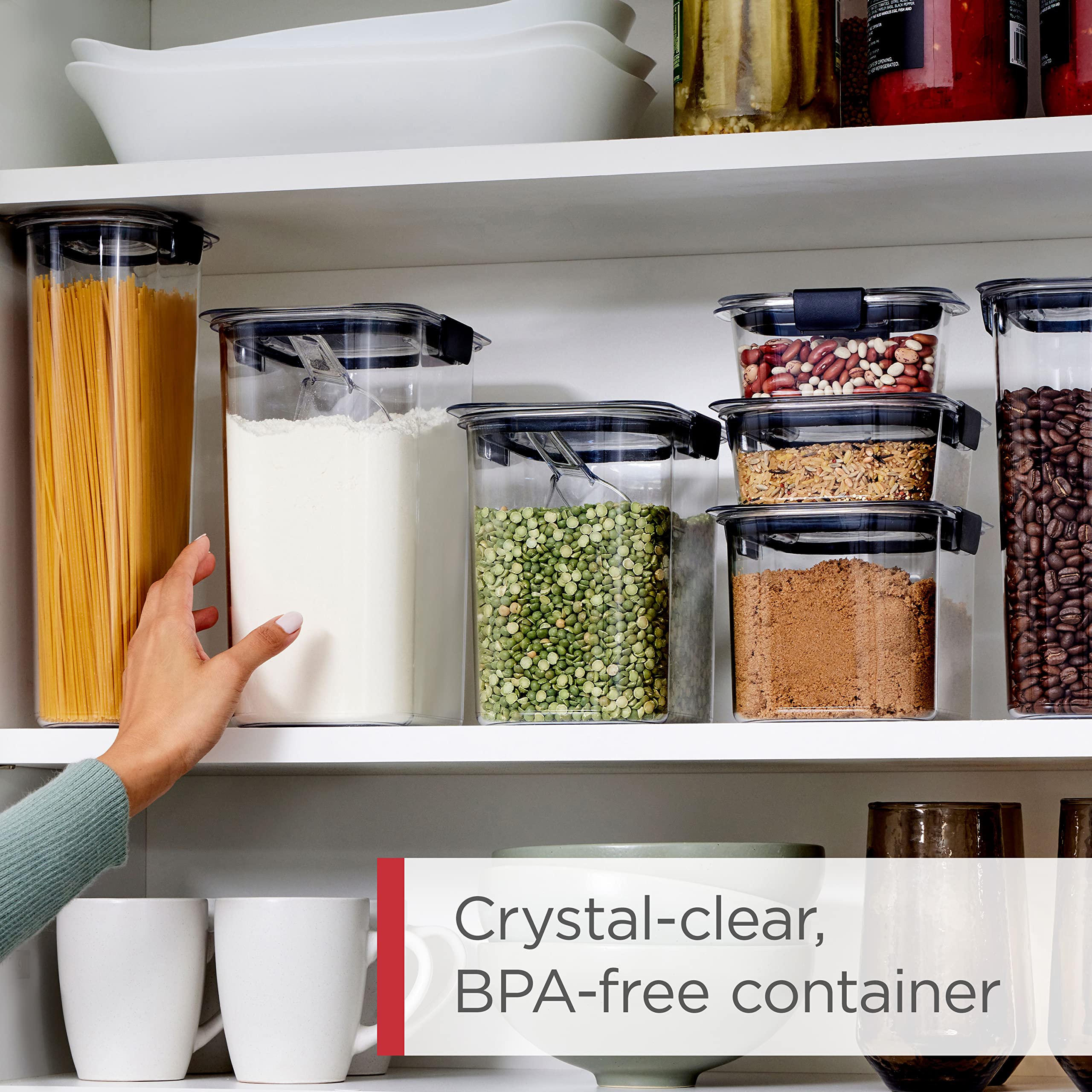 Rubbermaid Brilliance BPA-Free Airtight Food Storage Containers with Lids - 20-Piece Set Includes Scoops | Ideal for Kitchen Pantry Organization & Meal Prep | Perfect for Leftovers, Snacks, Dry Goods & Bulk Food Storage