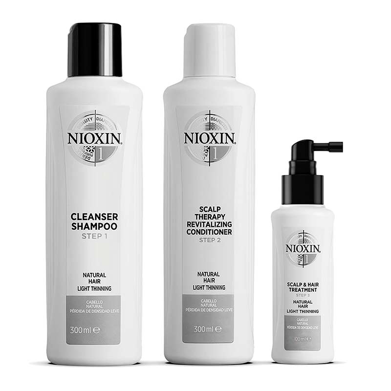 Nioxin System 1 Hair Care Kit for Thinning Hair - 3-Piece Shampoo, Conditioner & Scalp Treatment Set for Men & Women - Perfect for Daily Hair Growth Routine & Thicker Looking Hair