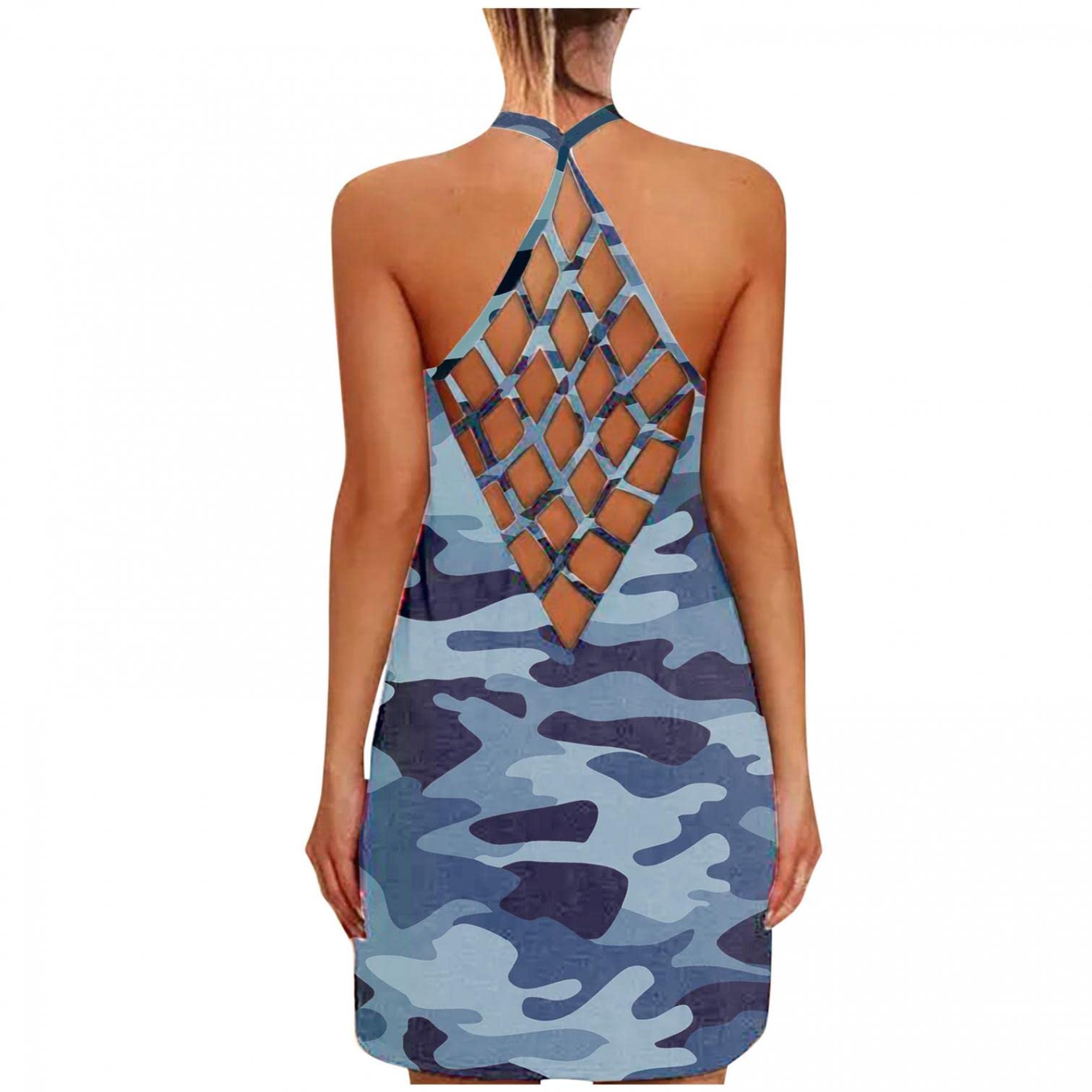 **Bagelise Women's Floral Printed Halter Sleeveless Mini Dress - Casual Beach Sundress for Summer Vacations, Pool Parties & Outdoor Adventures**