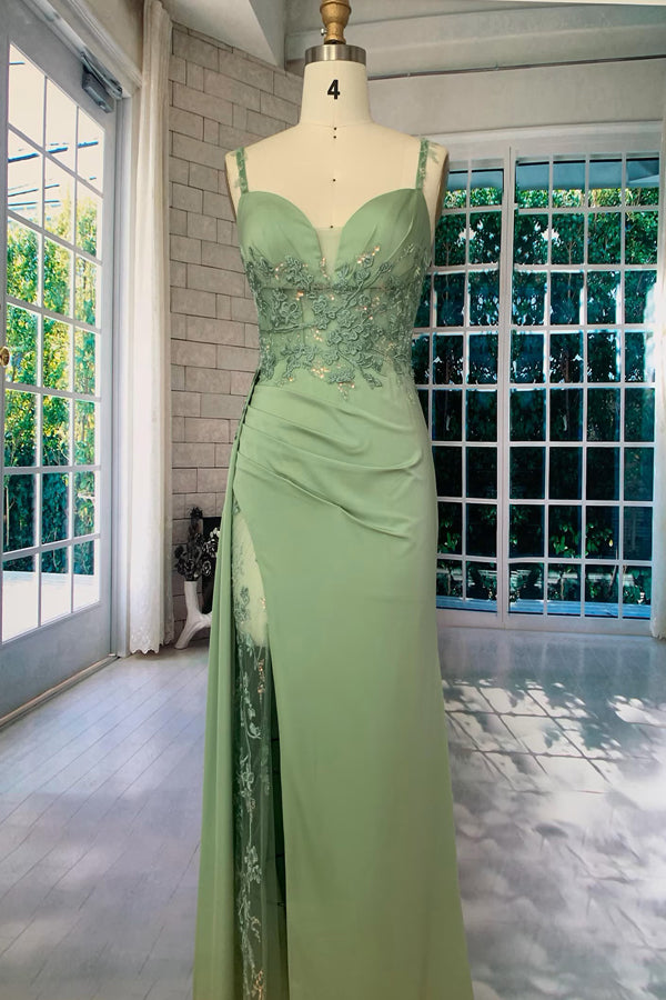Elegant A-Line Corset Green Lace Embroidered Prom Dress with Beaded Details - Perfect for Homecoming, Formal Dances & Special Occasions