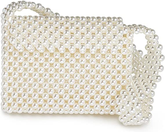 Luxury White Pearl Purse Shoulder Bag for Women - Elegant Crossbody Beaded Clutch Evening Bag with Pearl Accents | Perfect for Weddings, Parties & Special Occasions