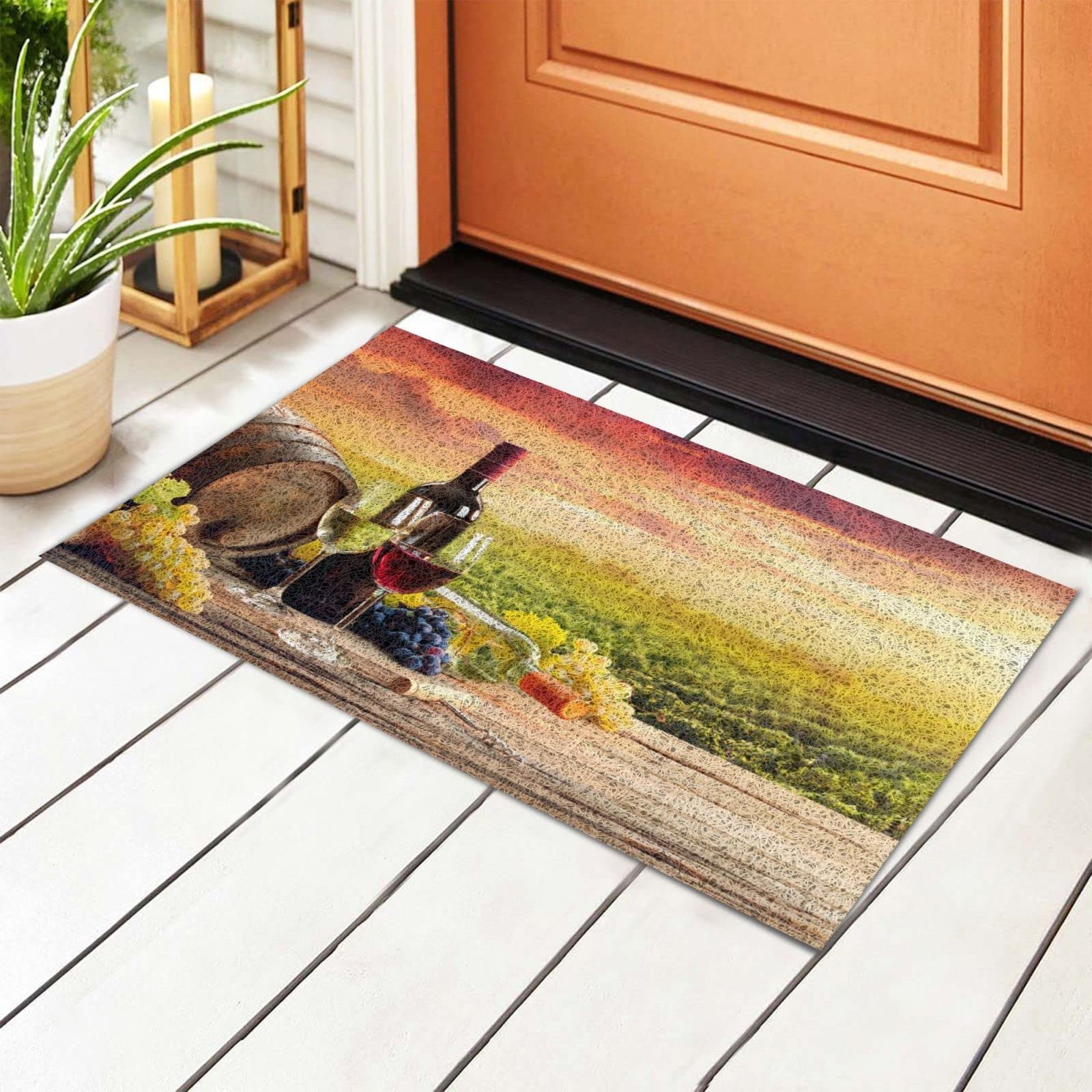 BoeHiop Sunset Wine & Cheese Doormat - Non-Slip Indoor/Outdoor Rug for Home Decor | Perfect for Entryway & Patio