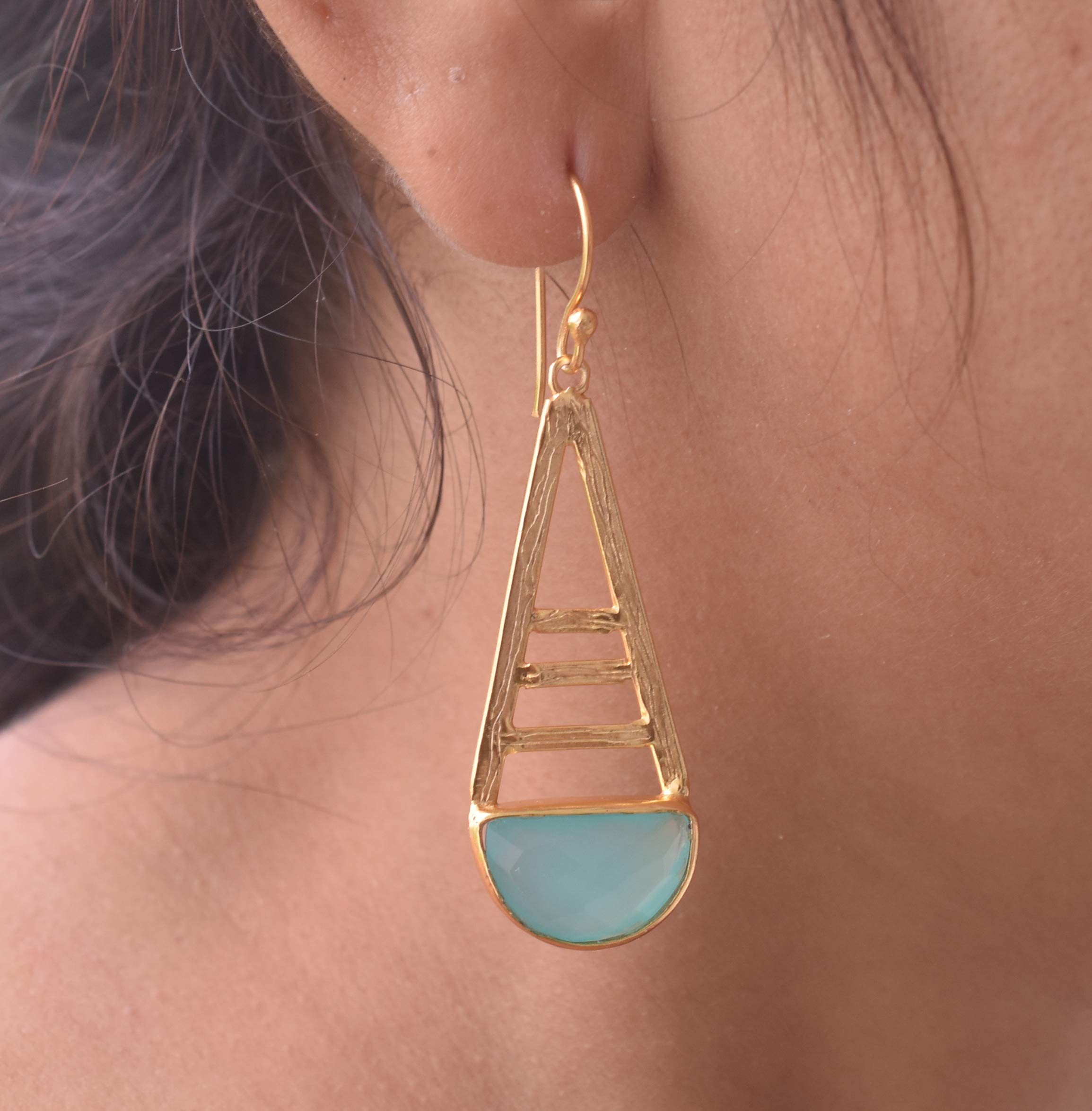 Handmade Gold Filled Aqua Chalcedony March Birthstone Earrings for Women - Crescent Moon Design, Fashion Jewelry Gift for Birthday, Anniversary & Special Occasions | VE-120