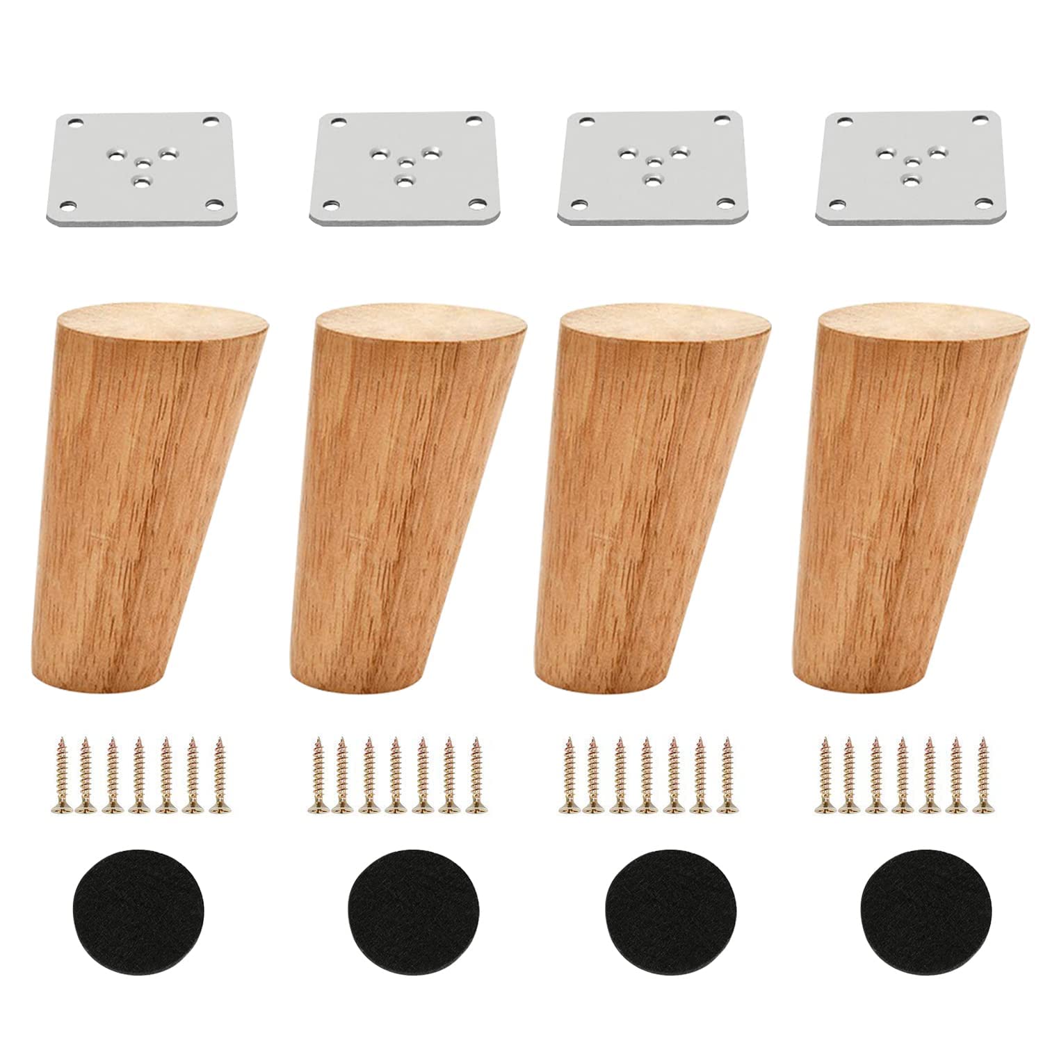 4 Inch Solid Wood Tapered Furniture Legs - Set of 4 Round Mid Century Style Replacement Feet for Sofa, Dresser, Cabinet, Bed & Ottoman - DIY Home Decor Upgrade for Living Room, Bedroom & Office