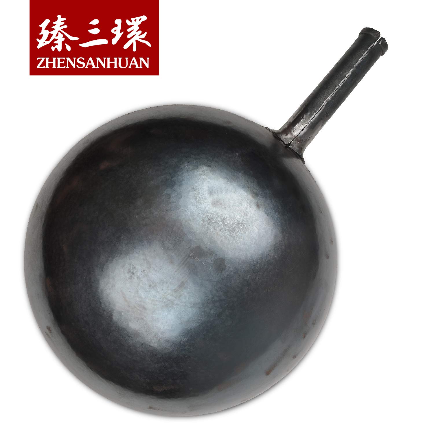 ZhenSanHuan Authentic Chinese Hand-Forged Carbon Steel Wok Pan - 32cm Seasoned Iron Stir Fry Pan, Non-Stick Natural Coating, Healthy Cooking with Less Oil | Perfect for Stir-Frying, Sautéing & Asian Cuisine