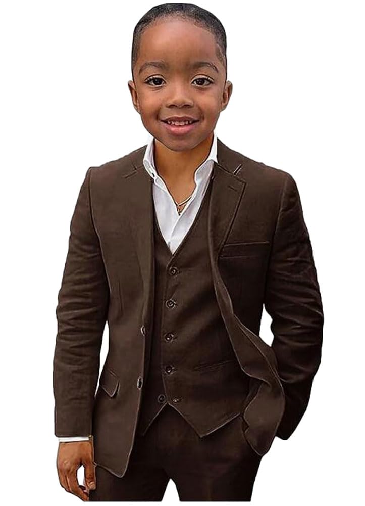 3-Piece Boys Tuxedo Suit with Peak Lapel - Formal Wedding Suit for Kids, Single-Breasted Party Blazer Set - Perfect for Weddings, Prom, Pageants & Special Occasions