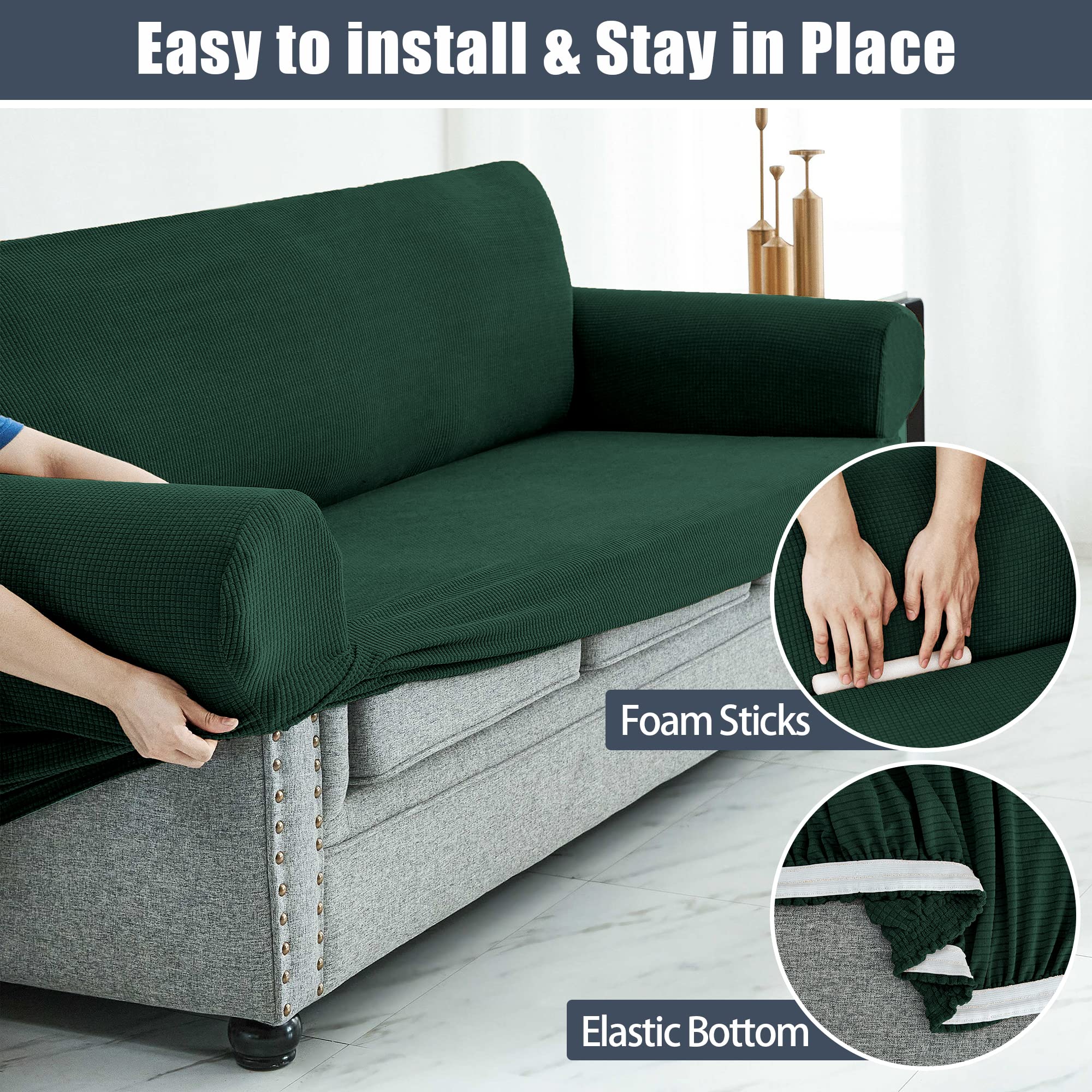 Stretch Sofa Slipcover - Waterproof Couch Cover, Soft Elastic Furniture Protector for Pets & Kids - Dark Green Medium Size - Perfect for Living Room, Family Room & Pet-Friendly Homes