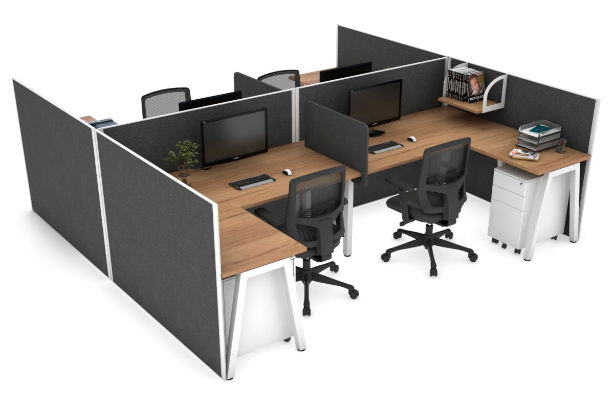 Quadro A Legs 4-Person Corner Workstation - H Configuration White Frame [1600L x 1800W with Cable Management] | Modern Office Desk for Home & Business Workspaces