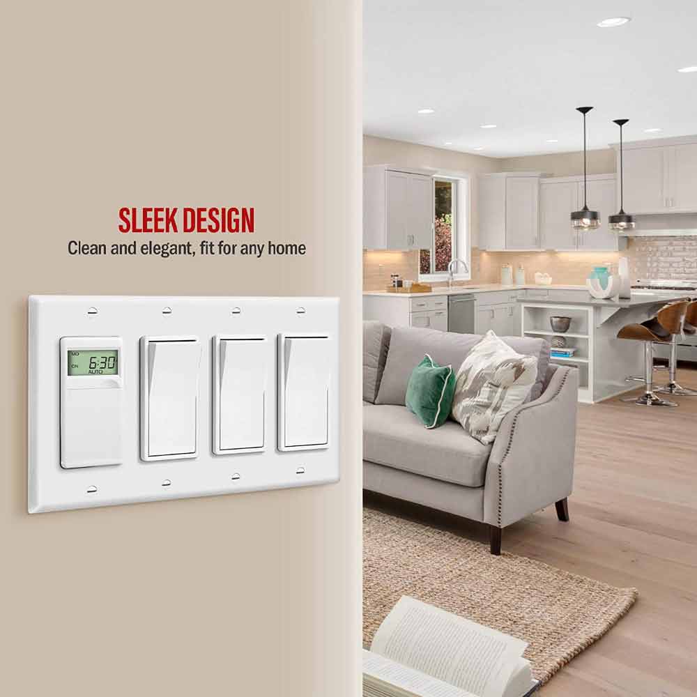 4 Gang Decorator Rocker Wall Plate - White Electrical Outlet Cover for Home & Office - Perfect for Living Rooms, Bedrooms and Kitchens