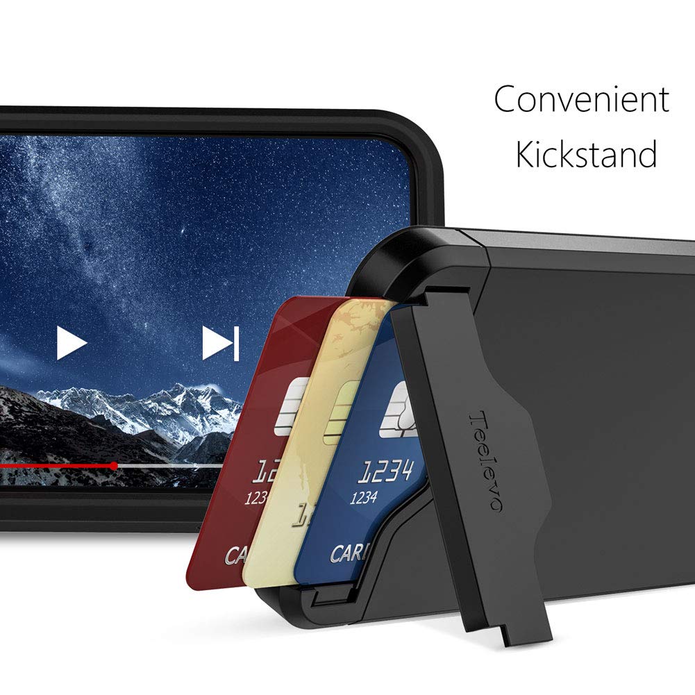 Teelevo iPhone Xs (2018) Wallet Case with Card Slots & Kickstand - Slim Dual Layer Protective Cover for iPhone Xs/X - Black - Perfect for Travel, Shopping & Everyday Use