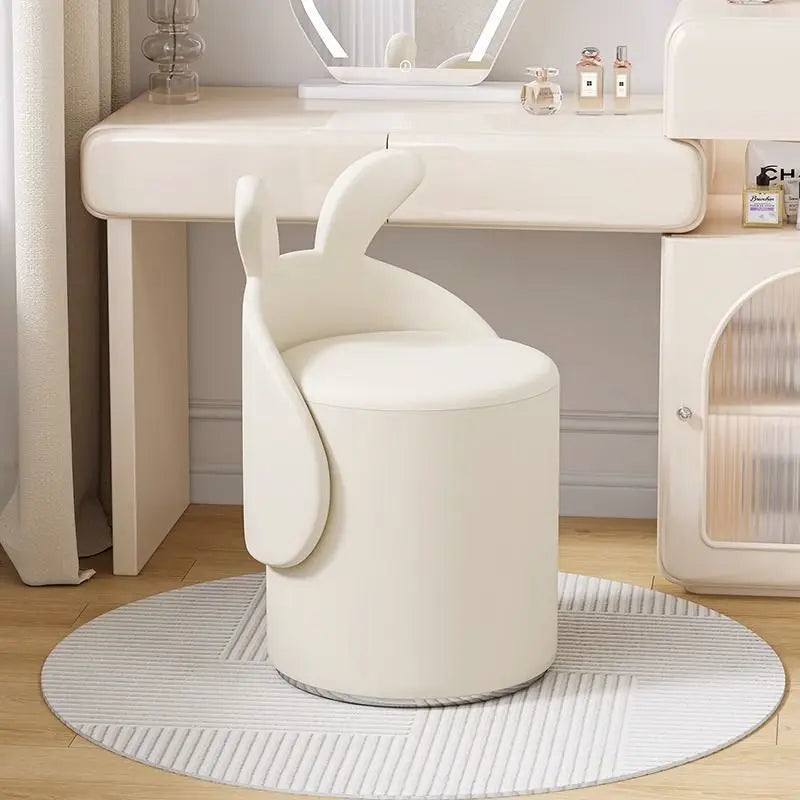 Cute Bunny Girl Round Stool for Bedroom - Soft Plush Accent Seat for Kids Room, Nursery, or Play Area