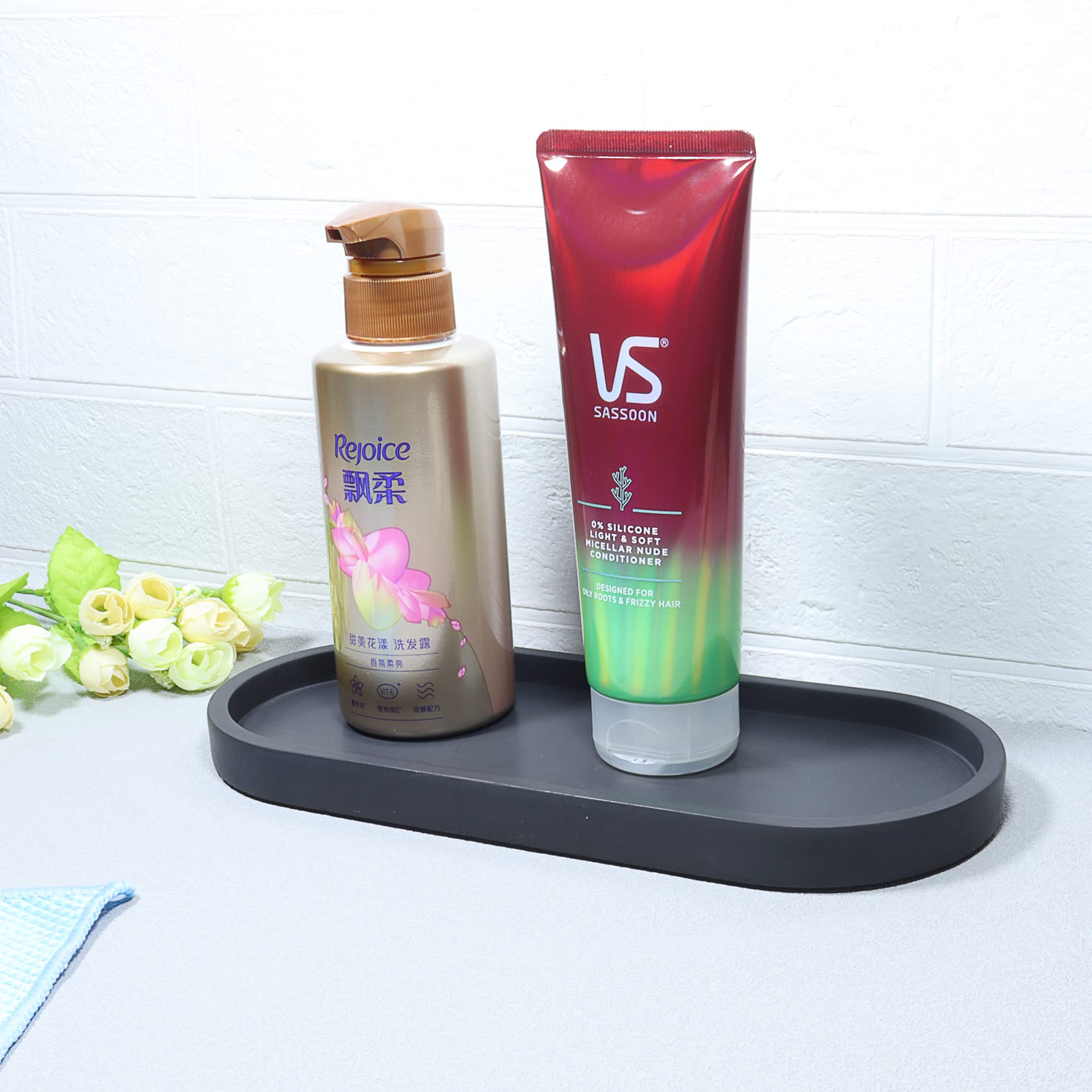Concrete Oval Vanity Tray for Bathroom Counter Organizer - 10.7