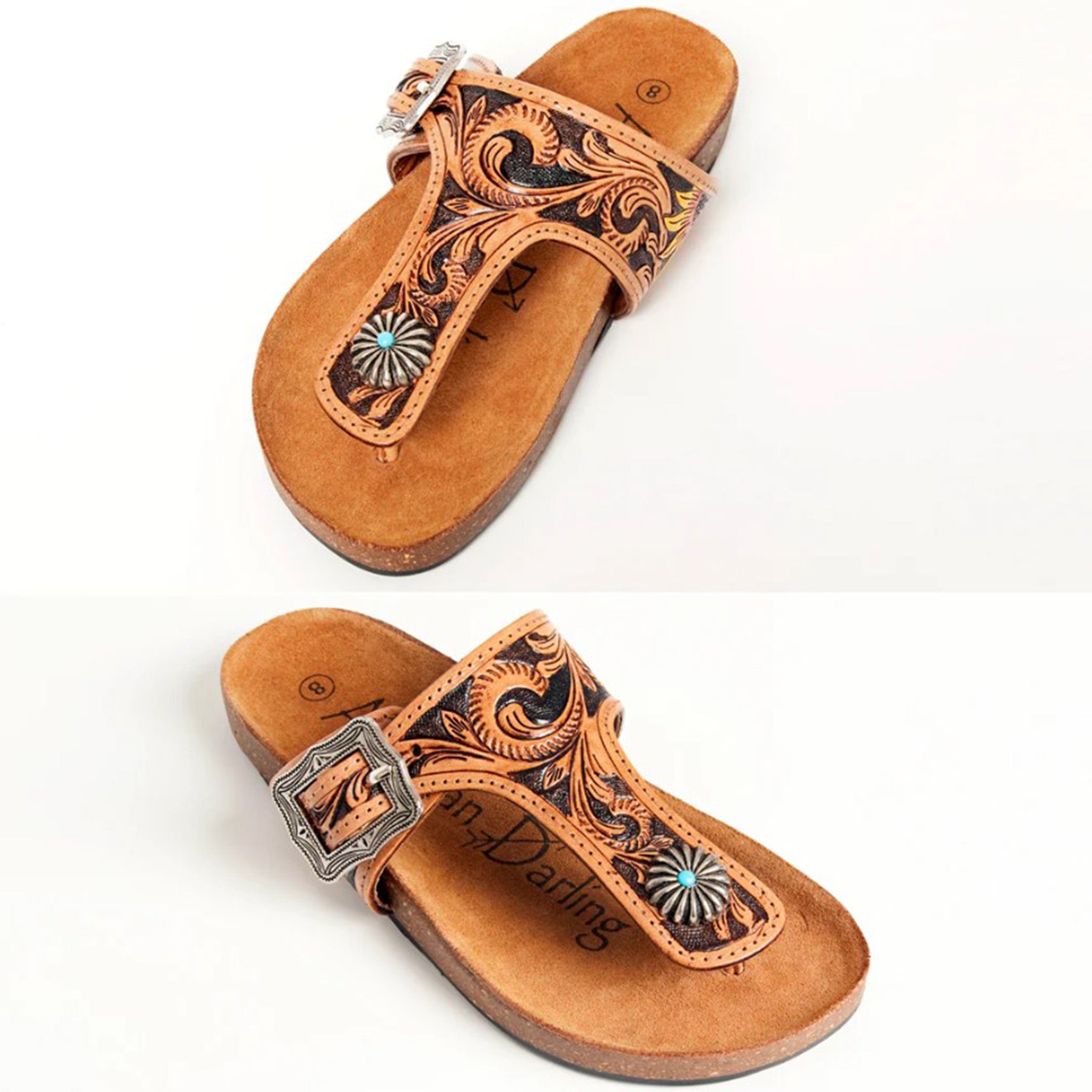 American Darling Women's Tooled Leather Sandals - Comfortable & Stylish for Summer, Beach & Casual Outings